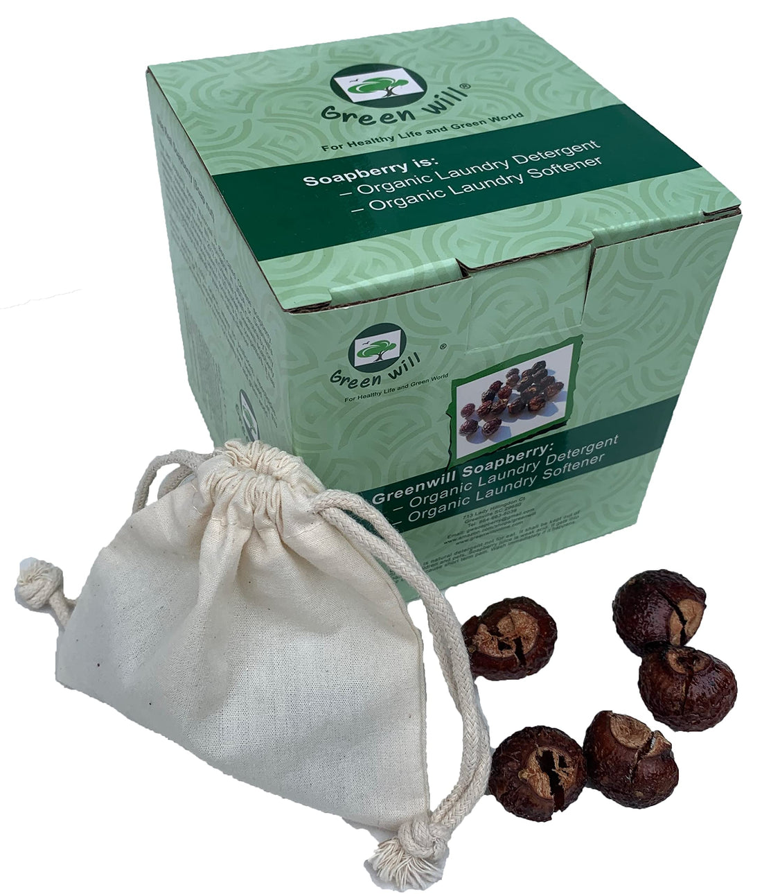 3.5 Pounds Greenwill Soapberries / Soap Nuts - Deseeded - With 2 Wash Bags