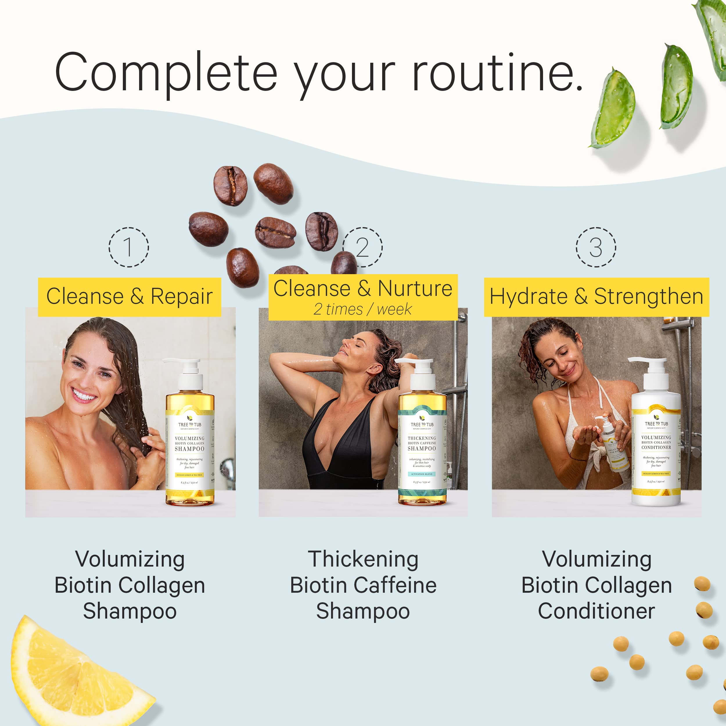 Tree to Tub Volumizing Hair Thickening Shampoo - Biotin, Collagen, Sulfate-Free Argan Oil Shampoo with Wild Soapberries and Sicilian Lemon Tea Tree Oil for Women & Men