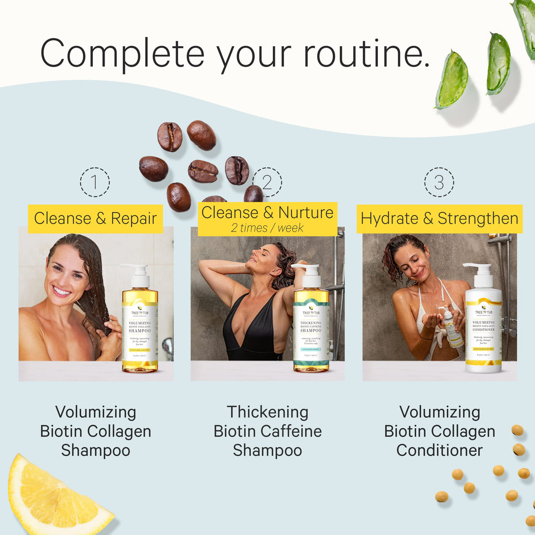 Tree to Tub Volumizing Hair Thickening Shampoo - Biotin, Collagen, Sulfate-Free Argan Oil Shampoo with Wild Soapberries and Sicilian Lemon Tea Tree Oil for Women & Men