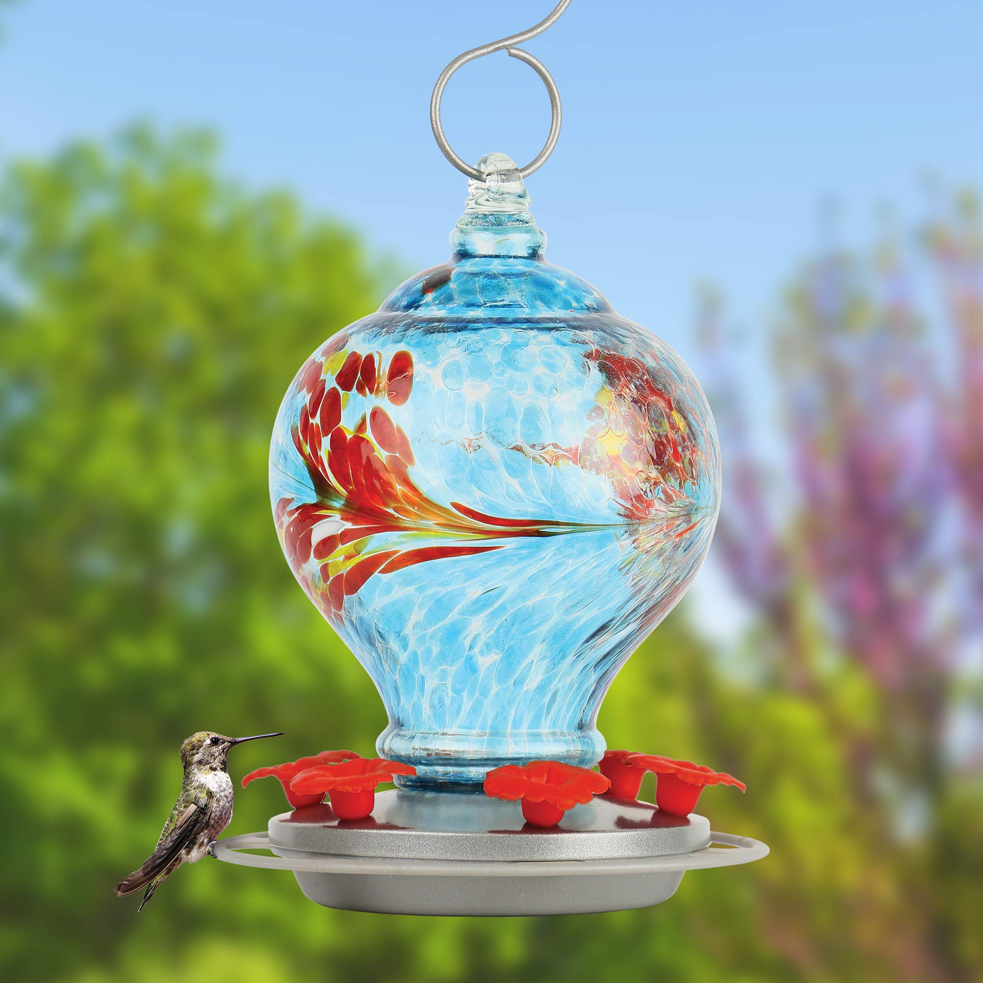 Nature's Way Bird Products Sunny Day AGF3 Hand Blown Artisan Gravity Hummingbird Feeder, 28 Oz