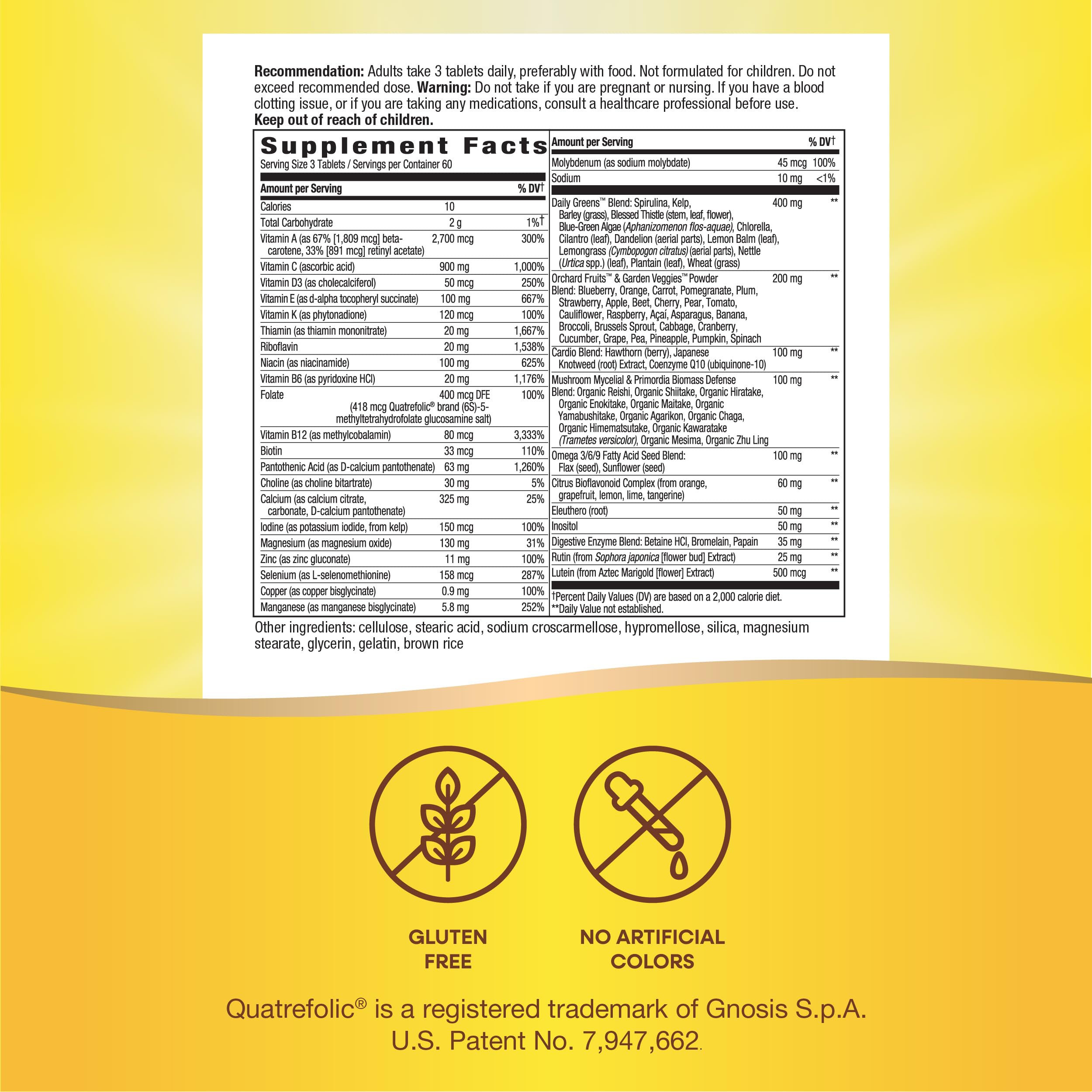 Nature's Way Alive! Max3 Potency Adult Complete Multivitamin, High Potency B-Vitamins to Support Energy Metabolism*, with Methylated B12 and Folate, No Added Iron, 180 Tablets (Packaging May Vary)