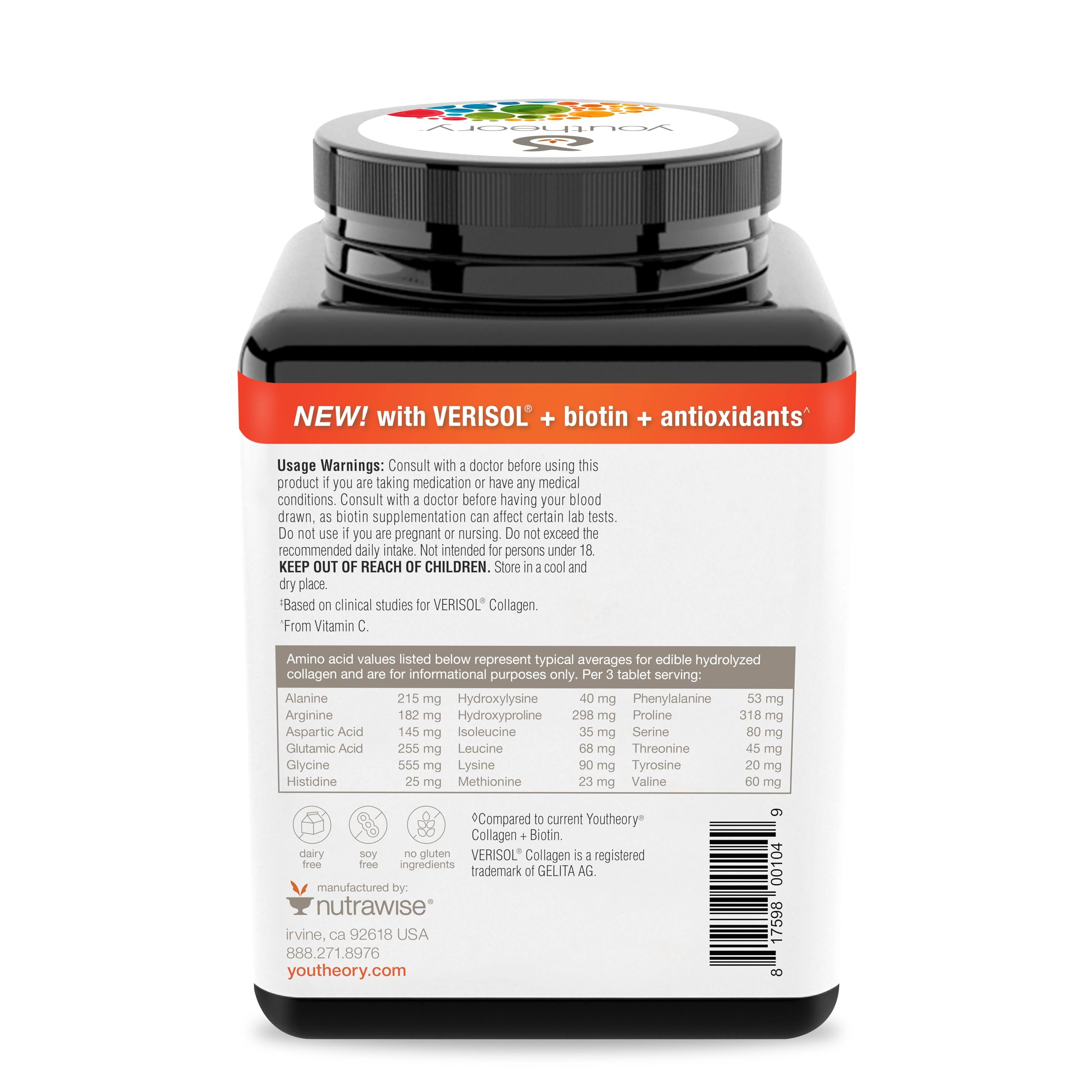 Youtheory Concentrated Effect Collagen with Verisol Tablets 180ct