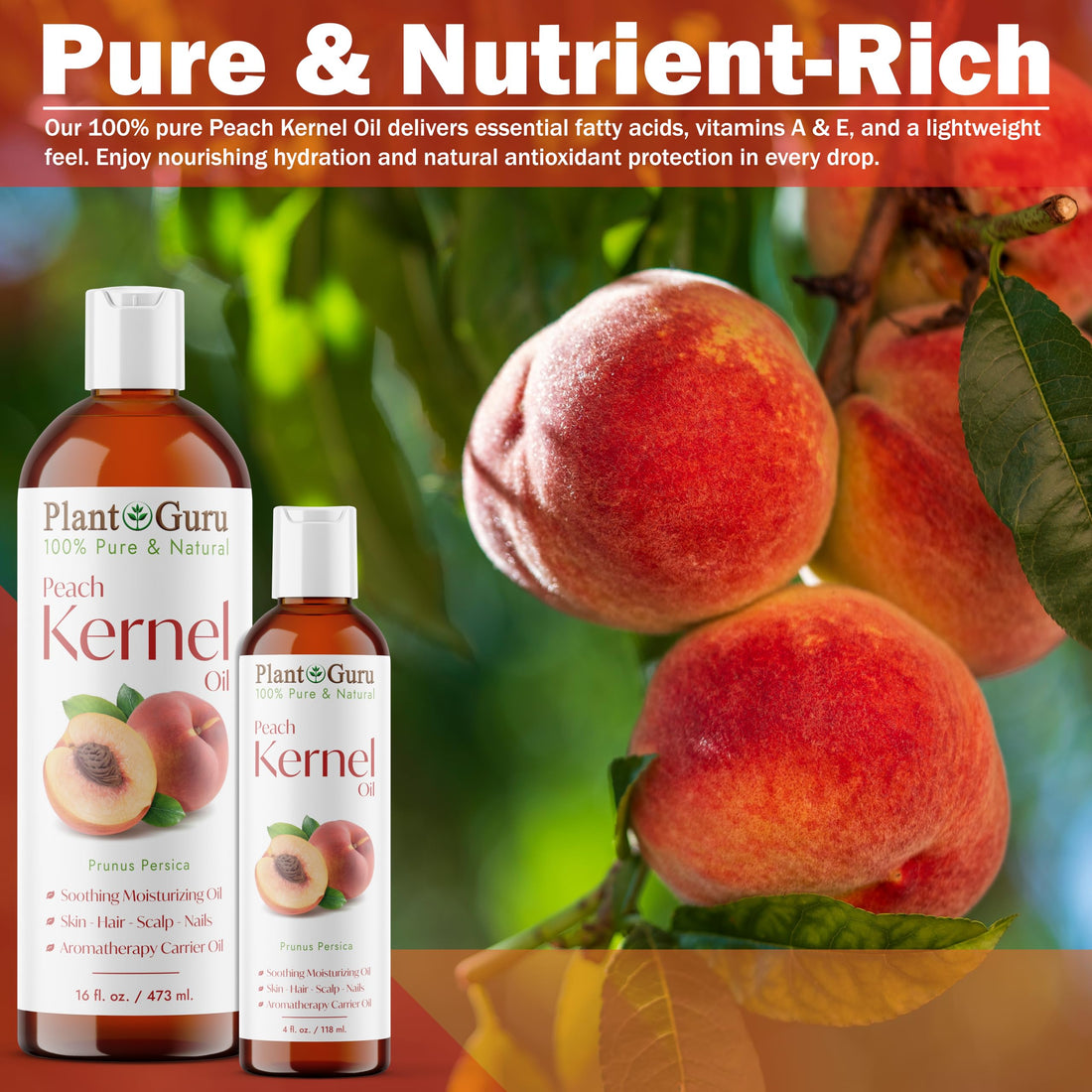 Peach Kernel Oil 4 oz. - 100% Pure and Natural Carrier Oil - Refined, Cooking, Skin, Hair, Body & Face Moisturizing
