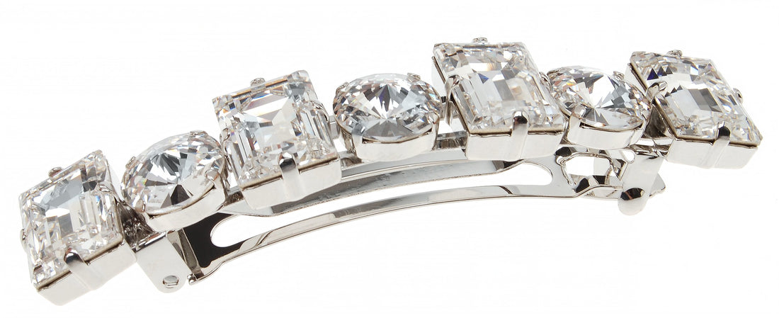 L. Erickson Large Sienna Crystal Barrette - Crystal/Silver