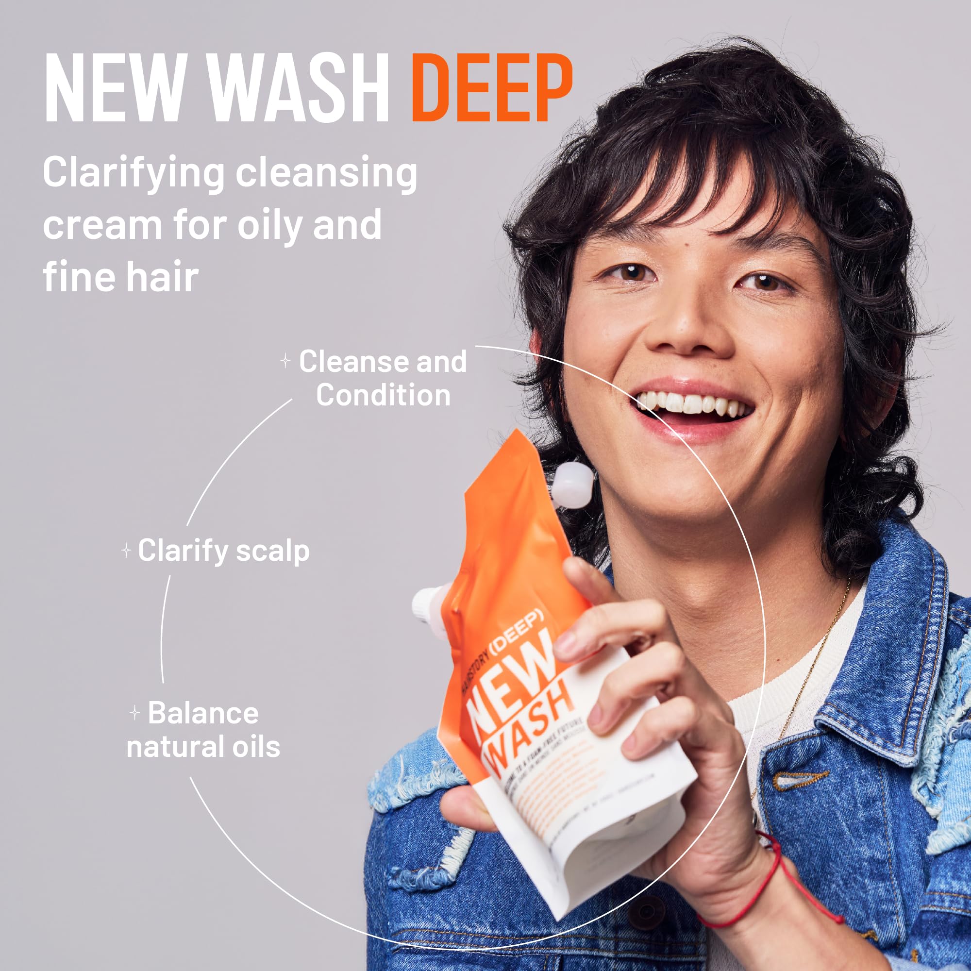 Hairstory New Wash Deep, Clarifying Cleansing Cream for Oily & Fine Hair, Shampoo & Conditioner Alternative, Removes Buildup & Restores Scalp, 8oz