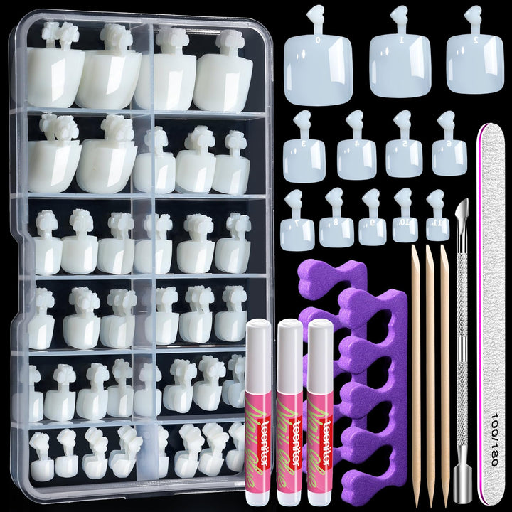 Teenitor 120pcs Natural Toe Nail Press ons, Press On Toenails for Women with Nail Glue, Toe Nail Tips Toe Press on Nails Fake Toenails Toe Tips