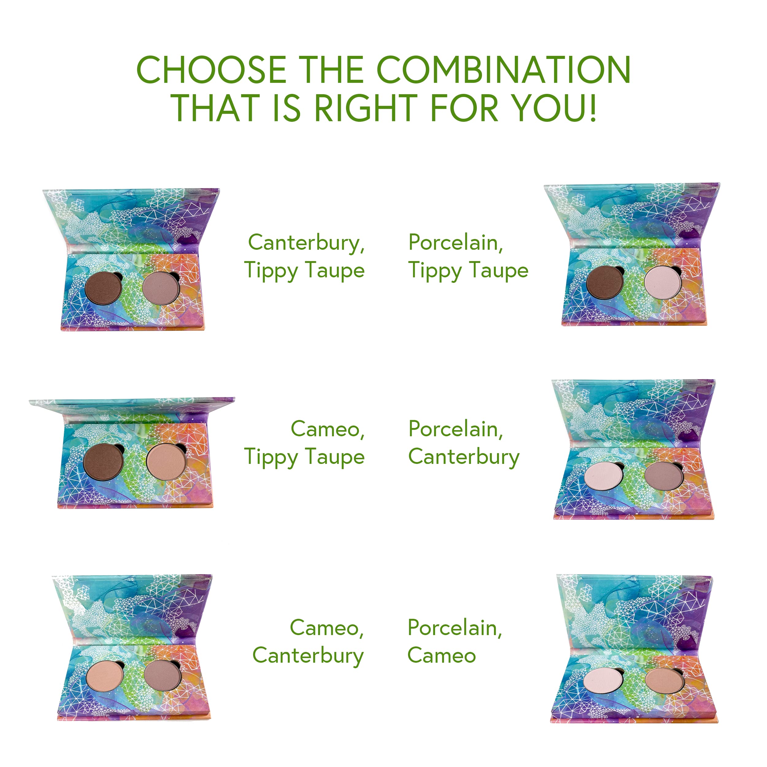 Honeybee Gardens Mini Skinny Duo Eye Shadow Compact in Canterbury and Porcelain, Longlasting, Refillable & Customizable, Vegan, 26mm Pans