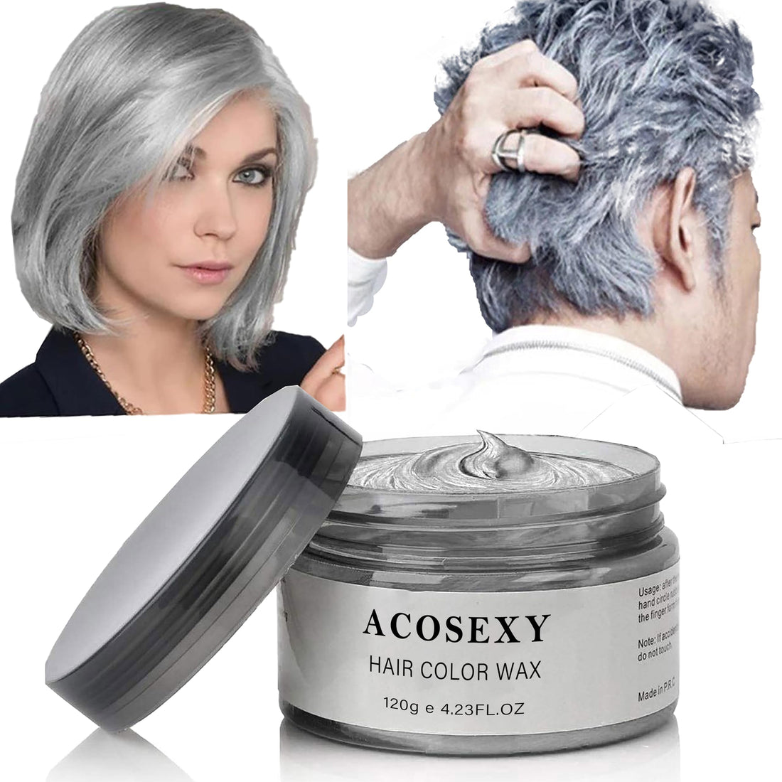 Acosexy Grey Hair DyeTemporary Hair Wax,4.23oz Instant Hairstyle Mud Cream, Natural Hair Coloring Wax Material Disposable Hair Styling Clays Ash for Cosplay,Party,Masquerade, Halloween.etc (Sliver)