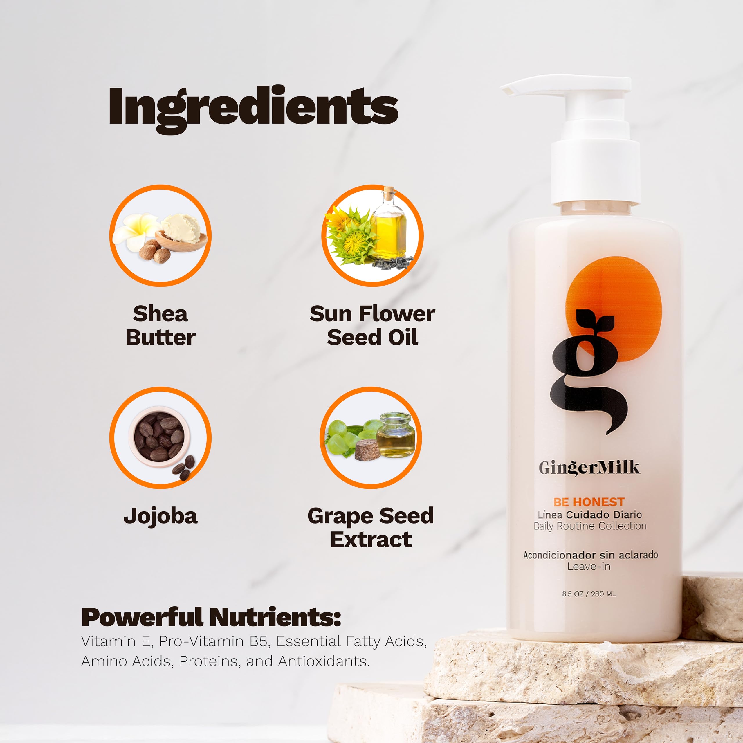 Ginger Milk Leave-in conditioner for all hair types. Frizz Control, Shine-Boosting, Deep Hydration, Lightweight, Vegan, and Sulfate-Free | BE HONEST (4 fl oz.)