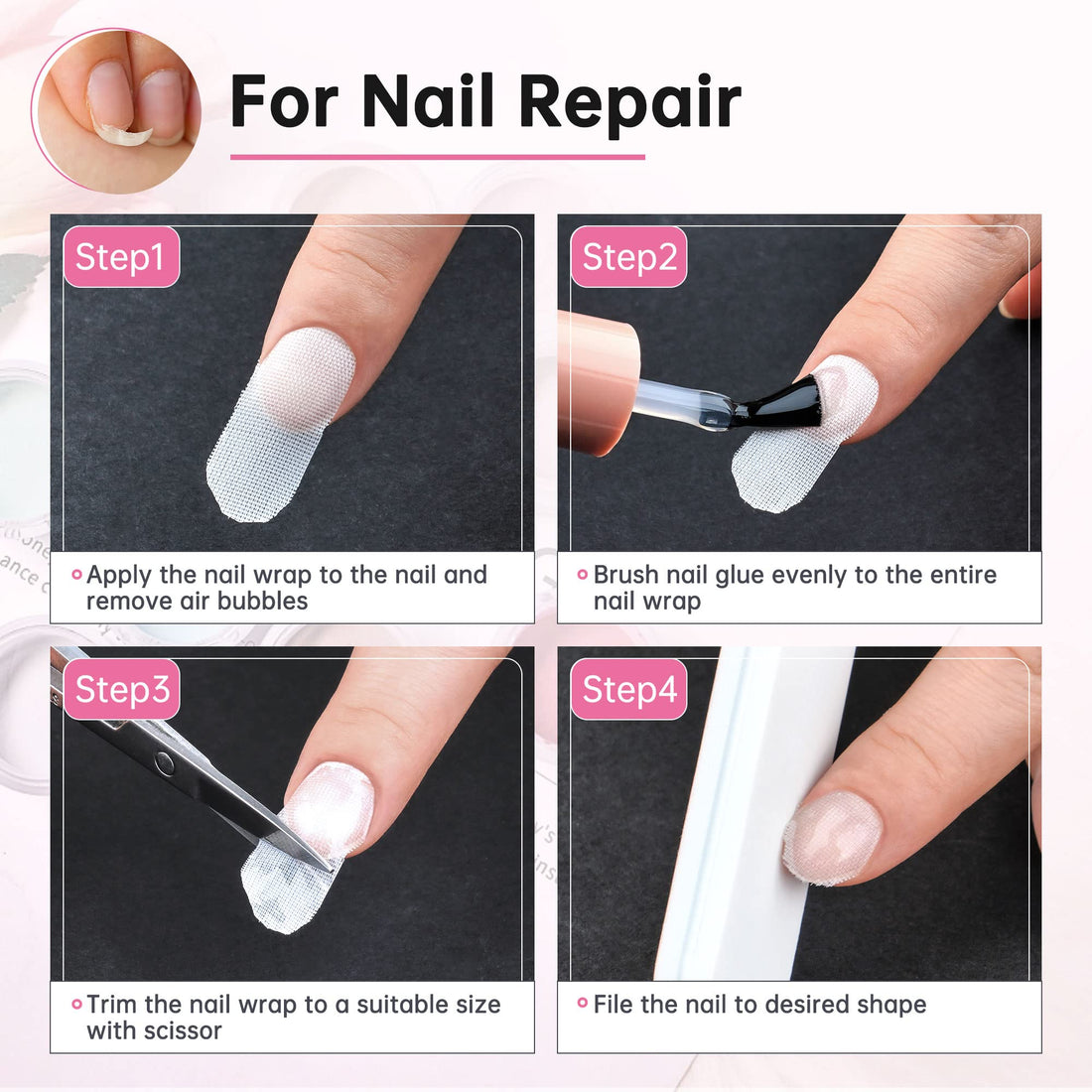 Chrontier Silk Nail Wrap Nail Splits Breaks Instant Reinforce Repair Bandage Tape Protector Self Adhesive Easy Trimerable for UV Gel Acrylic Nail Art Extension Fiberglass Professional Manicures Tool