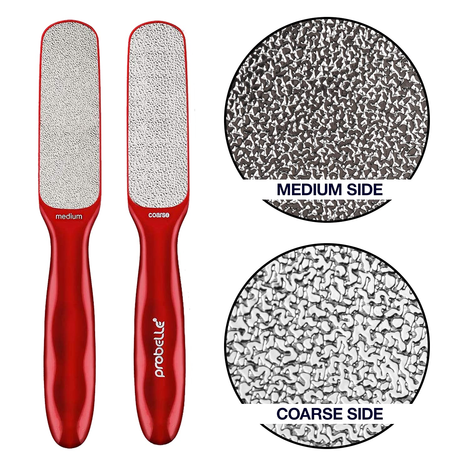 Probelle 2-Sided Hypoallergenic Nickel Foot File for Callus Trimming and Callus Removal, Red, 4 Ounce