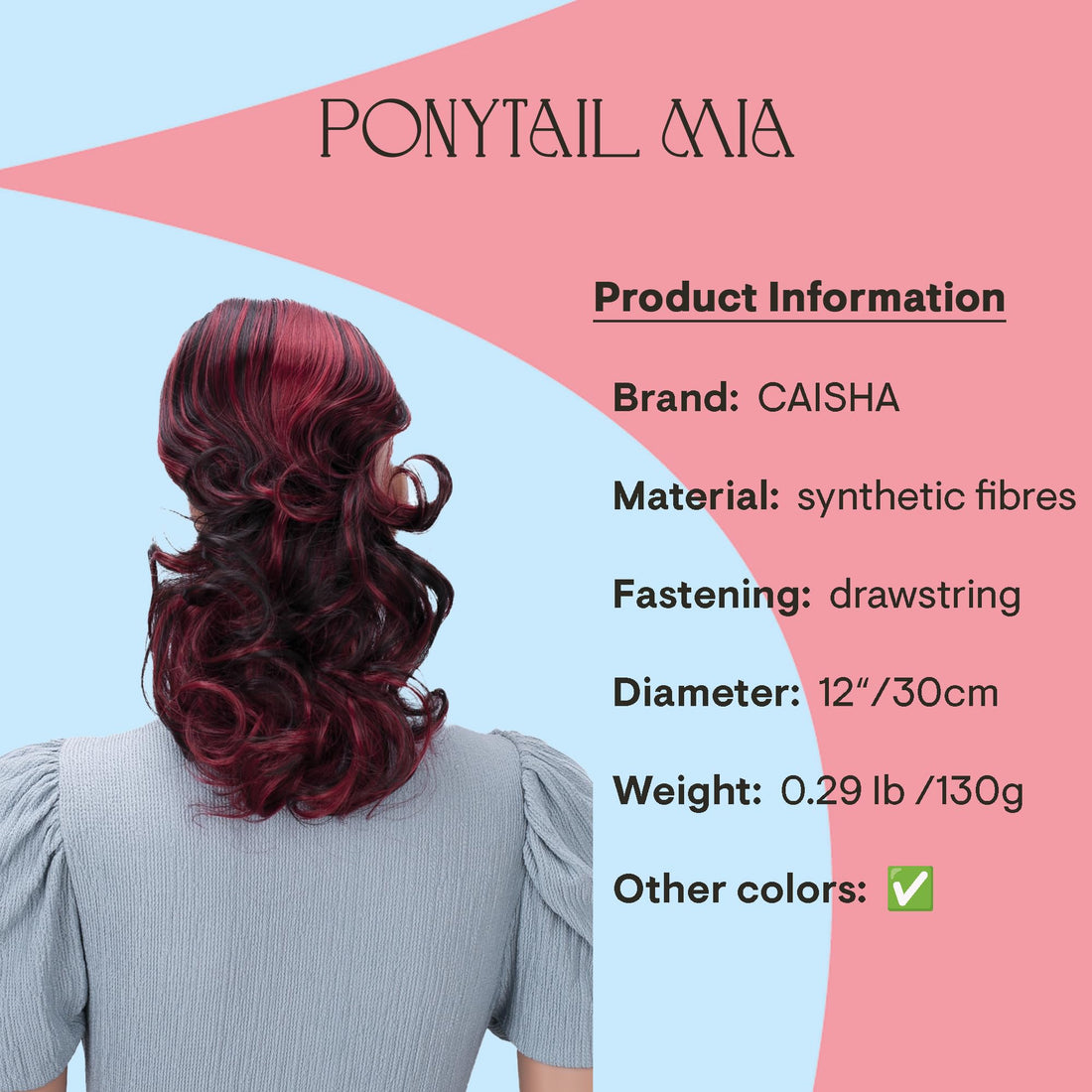 PRETTYSHOP Hair Piece Ponytail Drawstring Extension Wavy Voluminous Nature Looking Heat-Resisting 16 black/red mix # 2H113A PH223