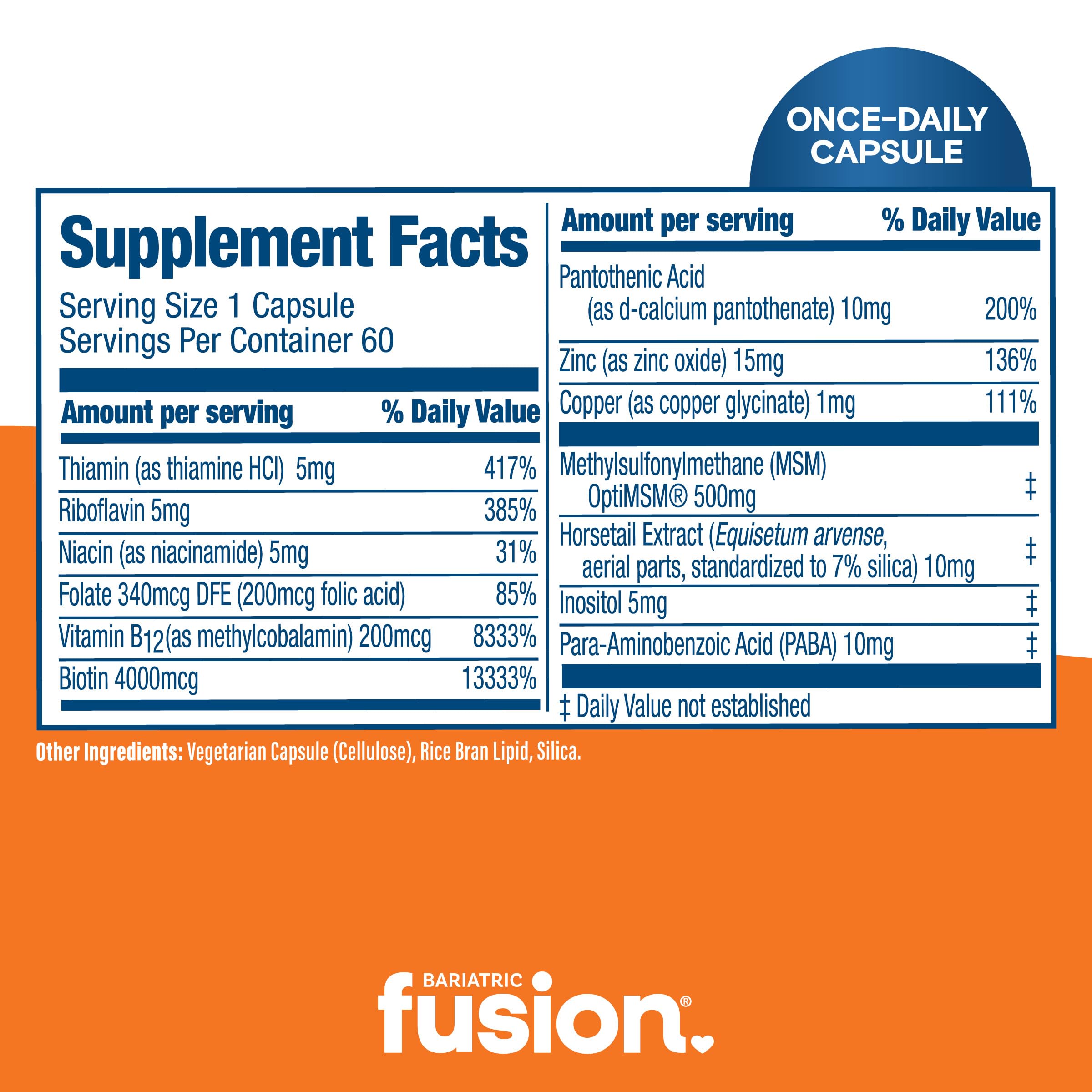 Bariatric Fusion ONE Per Day Bariatric Hair Skin and Nails Vitamins REJUVENATOR for Women | Bariatric Vitamin Vegan Supplement Includes Biotin, Vitamin B12, and B1 | Easy to Swallow | 60 Capsules