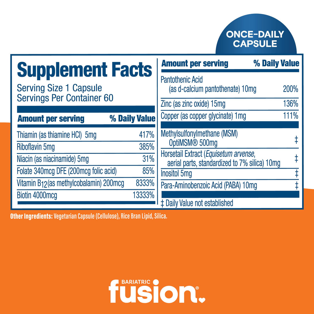 Bariatric Fusion ONE Per Day Bariatric Hair Skin and Nails Vitamins REJUVENATOR for Women | Bariatric Vitamin Vegan Supplement Includes Biotin, Vitamin B12, and B1 | Easy to Swallow | 60 Capsules