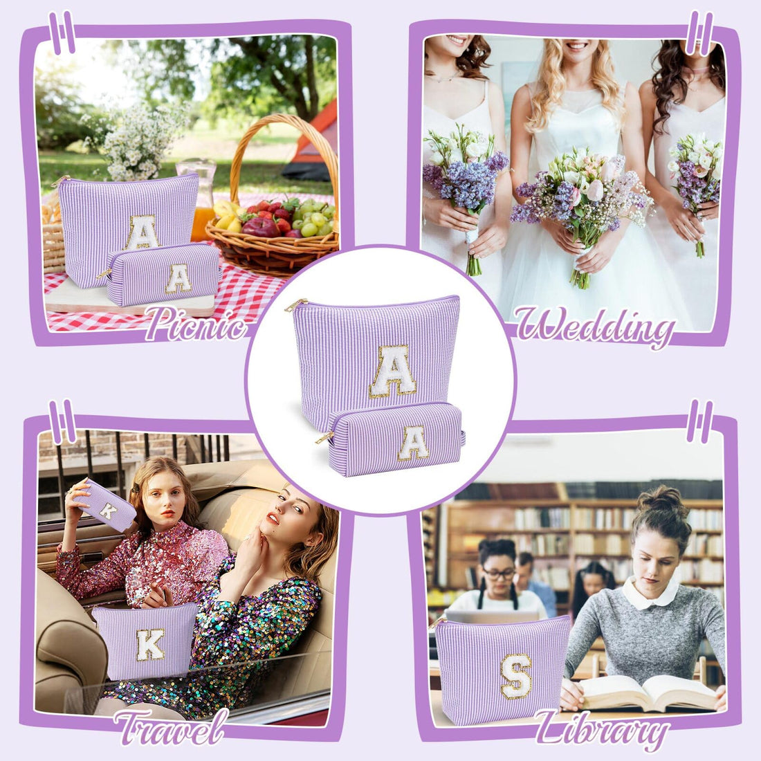 YOOLIFE Mothers Day Gifts Preppy Stuff Tween Girls Gifts Graduation Teacher Gifts Monogram Makeup Pouch Makeup Organizer Bag Beauty Bag Personalized Birthday Gifts for Women Her Preppy Makeup Bag S