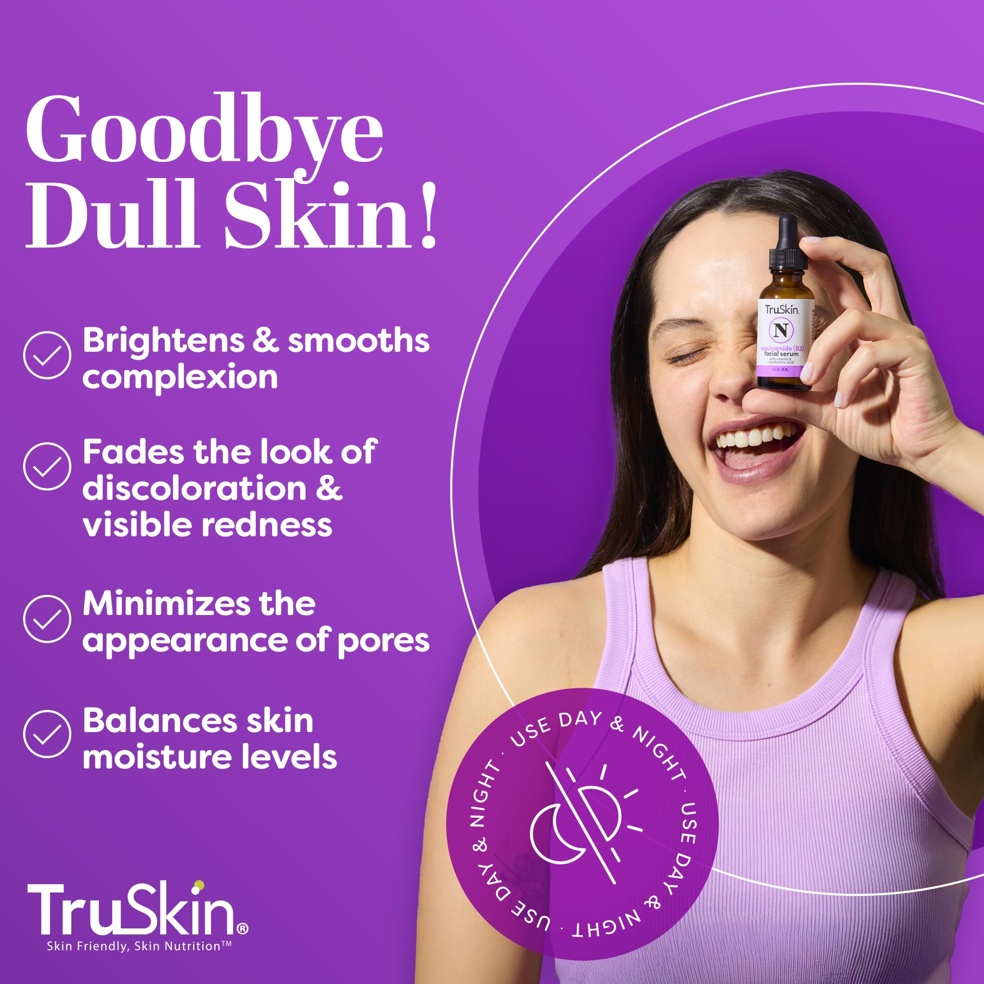 TruSkin (B3) Niacinamide Serum for Face – Minimize Appearance of Pores, Balance Moisture & Tone, Hydrate & Soothe with Hyaluronic Acid, Vitamin E, Aloe & Avocado Oil, 1 fl oz