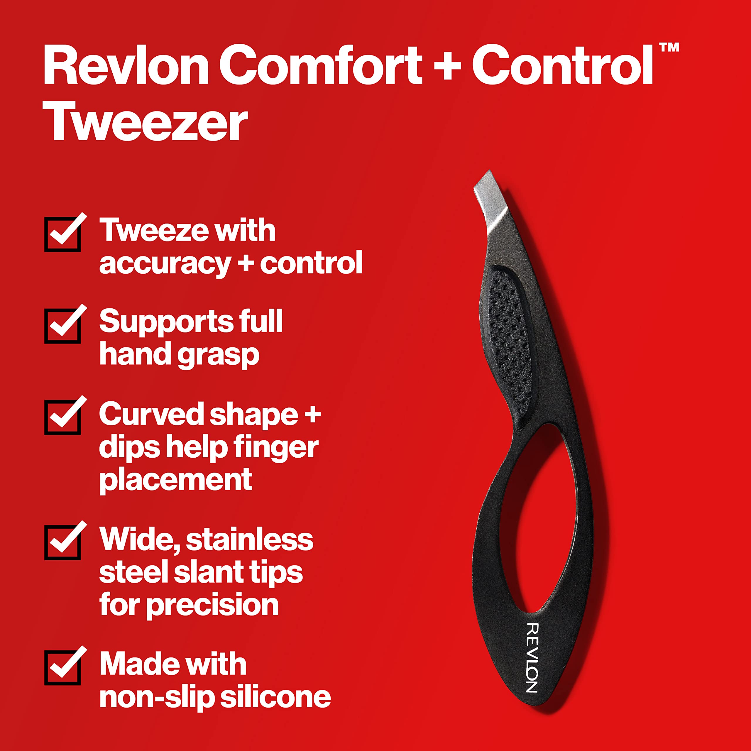 Revlon Comfort and Control Tweezer, Easy to Use Eyebrow Tool with Wide Grip, 1 count
