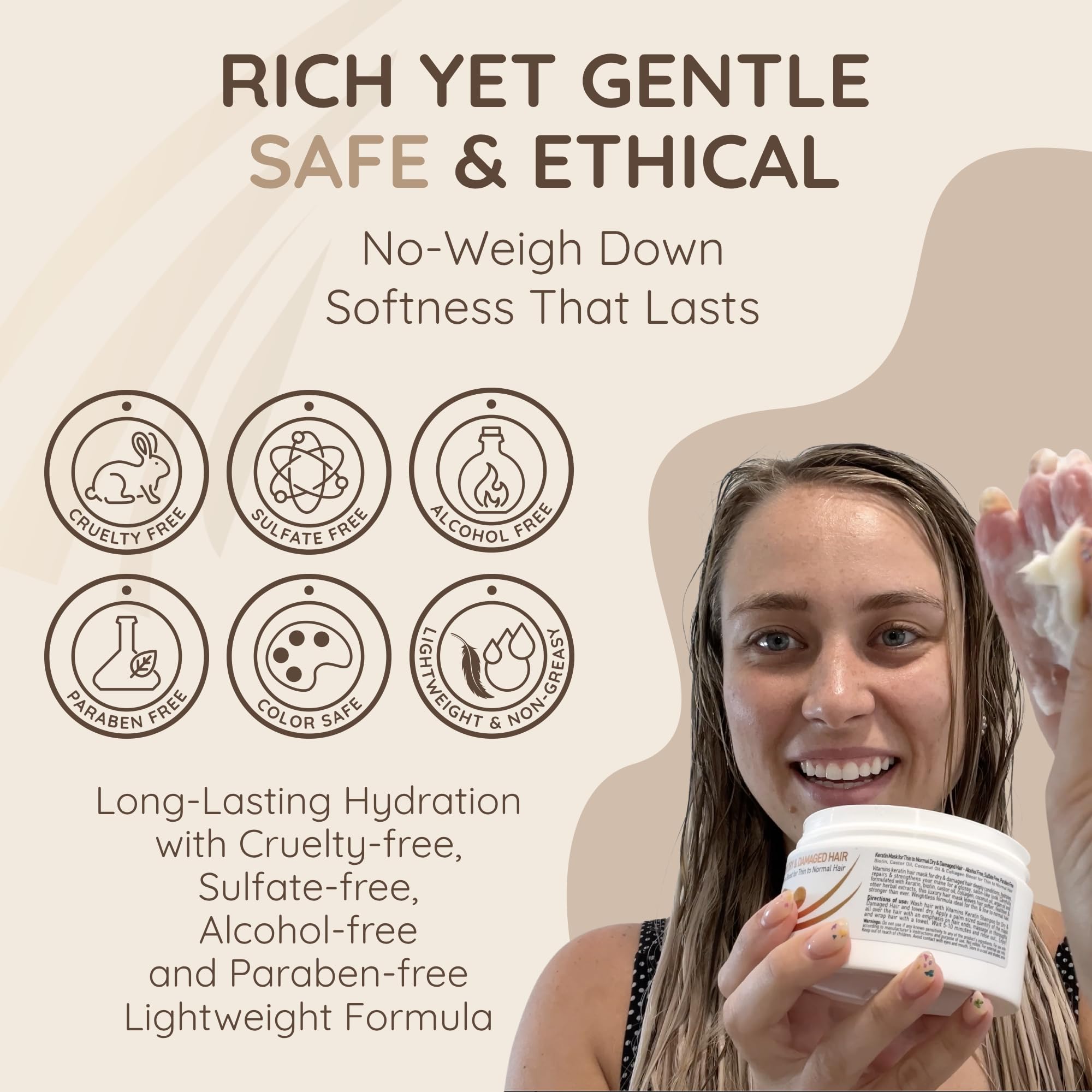 Vitamins Keratin Hair Mask Deep Conditioner - Biotin Collagen Protein & Castor Oil Repair for Dry Damaged or Color Treated Hair - Conditioning Treatment for Curly or Straight Thin Fine Hair