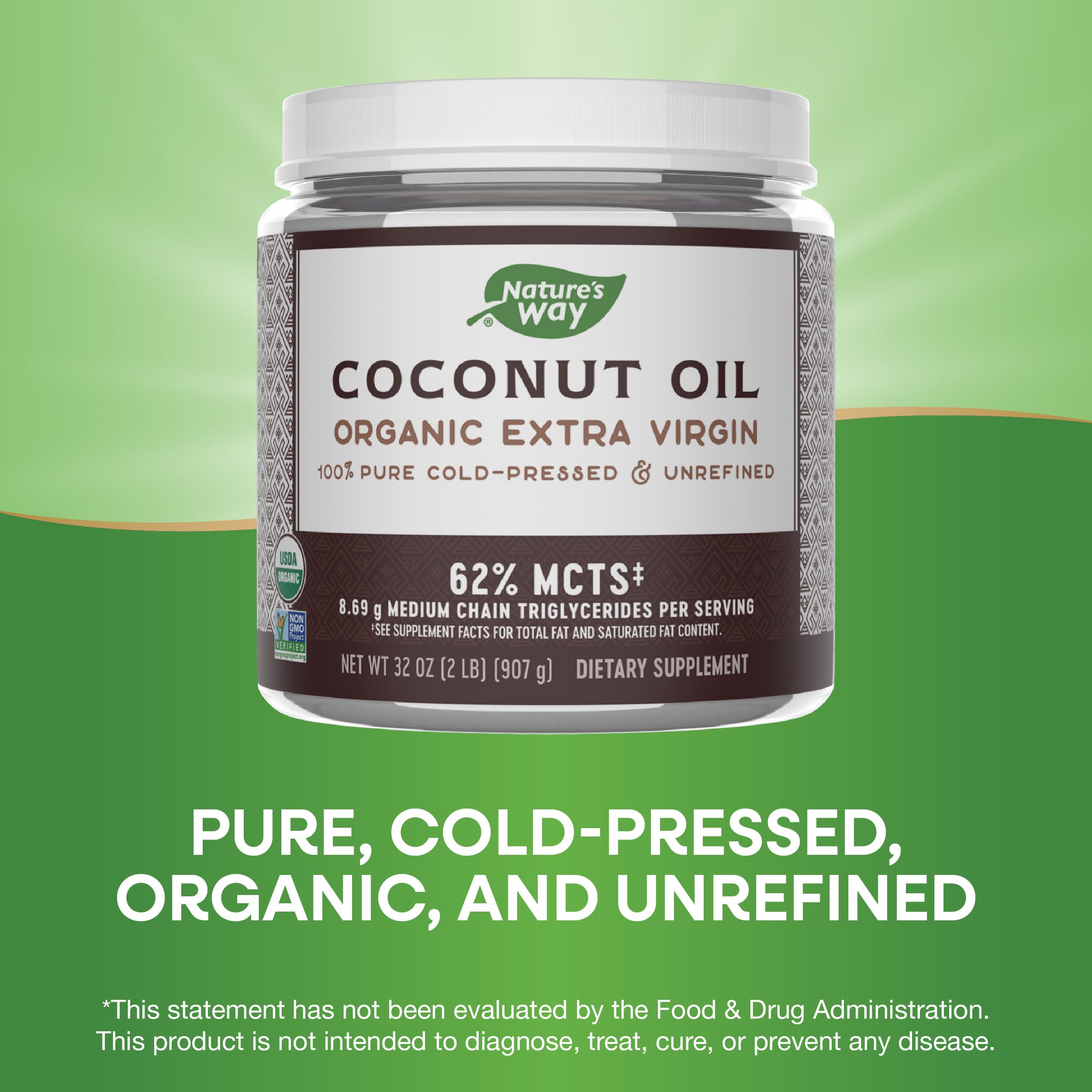 Nature's Way Organic Extra Virgin Coconut Oil, Pure & Unrefined, Cold-Pressed, USDA Organic, Non-GMO