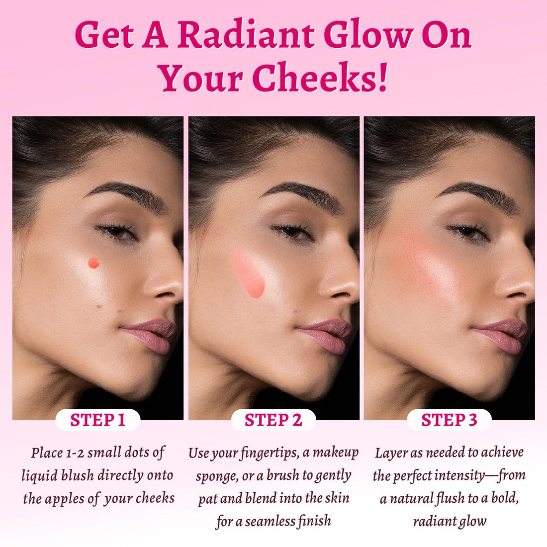 UCANBE 3PCS Liquid Blush Makeup Set – Dewy Cream Cheek Tint for Face – Blendable Long-Lasting Lightweight Natural Flushed Look (Cherry Red, Cool Pink, Light Orange)