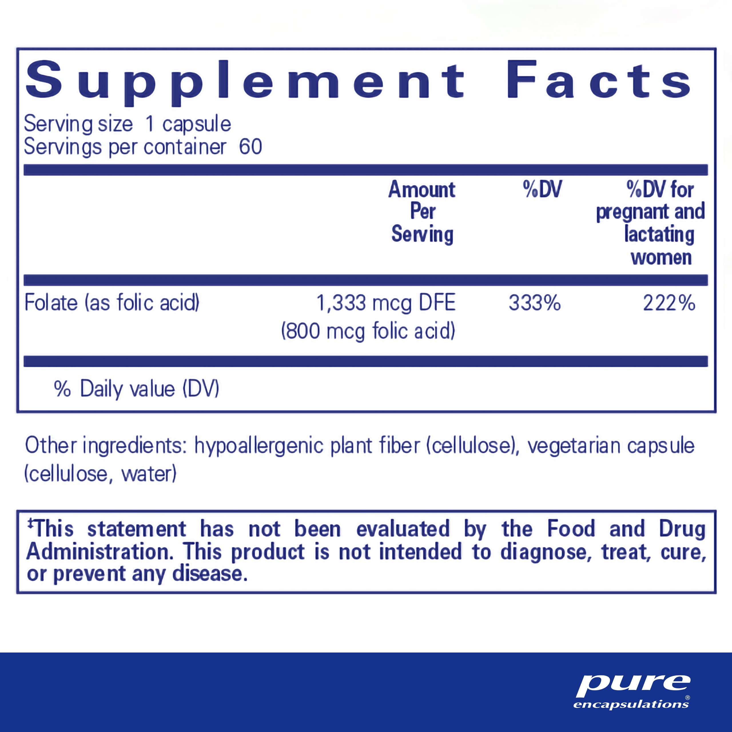 Pure Encapsulations Folic Acid | Hypoallergenic Dietary Supplement | 60 Capsules