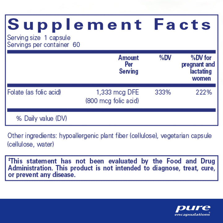 Pure Encapsulations Folic Acid | Hypoallergenic Dietary Supplement | 60 Capsules