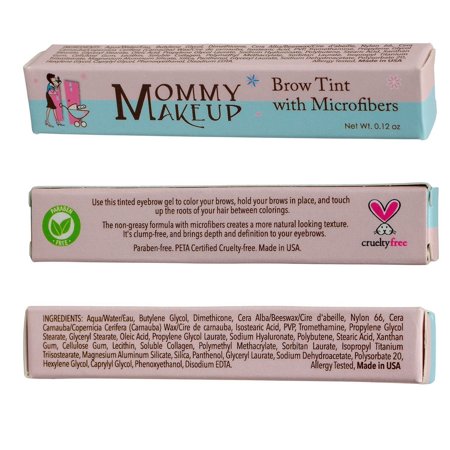 Mommy Makeup Brow Tint with Microfibers. Eyebrow Makeup - Long Lasting Eyebrow Gel. Clump-Free, Paraben-free, Talc-free, Made in USA. PETA Certified No Animal Testing - Sable