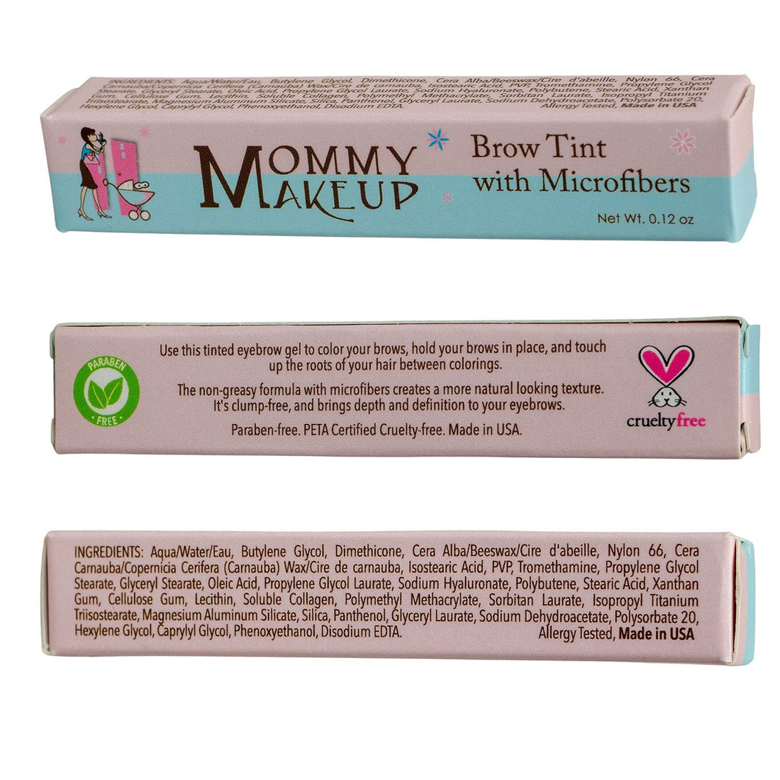 Mommy Makeup Brow Tint with Microfibers. Eyebrow Makeup - Long Lasting Eyebrow Gel. Clump-Free, Paraben-free, Talc-free, Made in USA. PETA Certified No Animal Testing - Sable