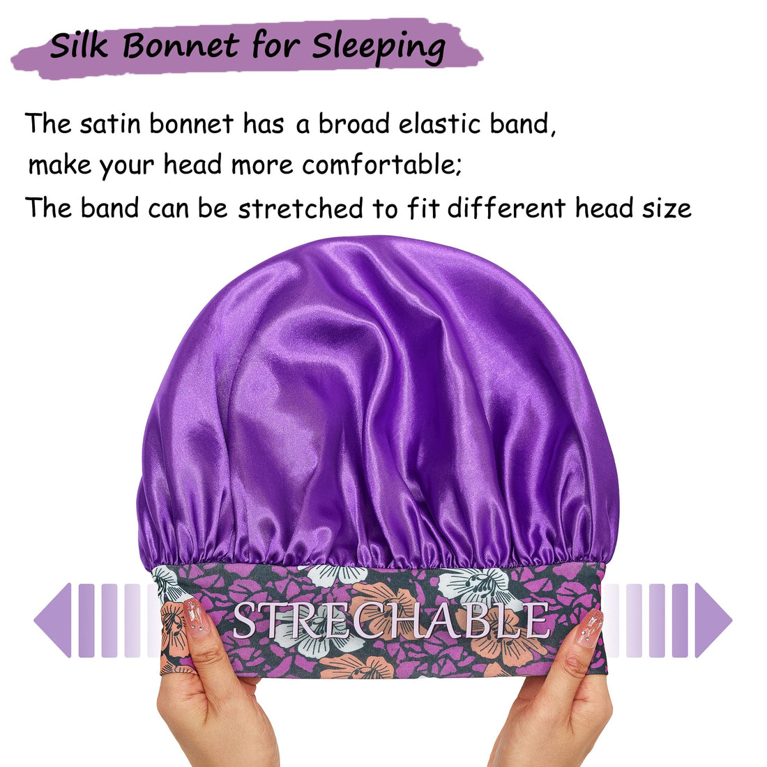 3 Pack Satin Bonnet Silk Hair Bonnet for Sleeping, Sleep Bonnets for Women Large Wide Soft Band Sleep Cap for Curly Hair Braids