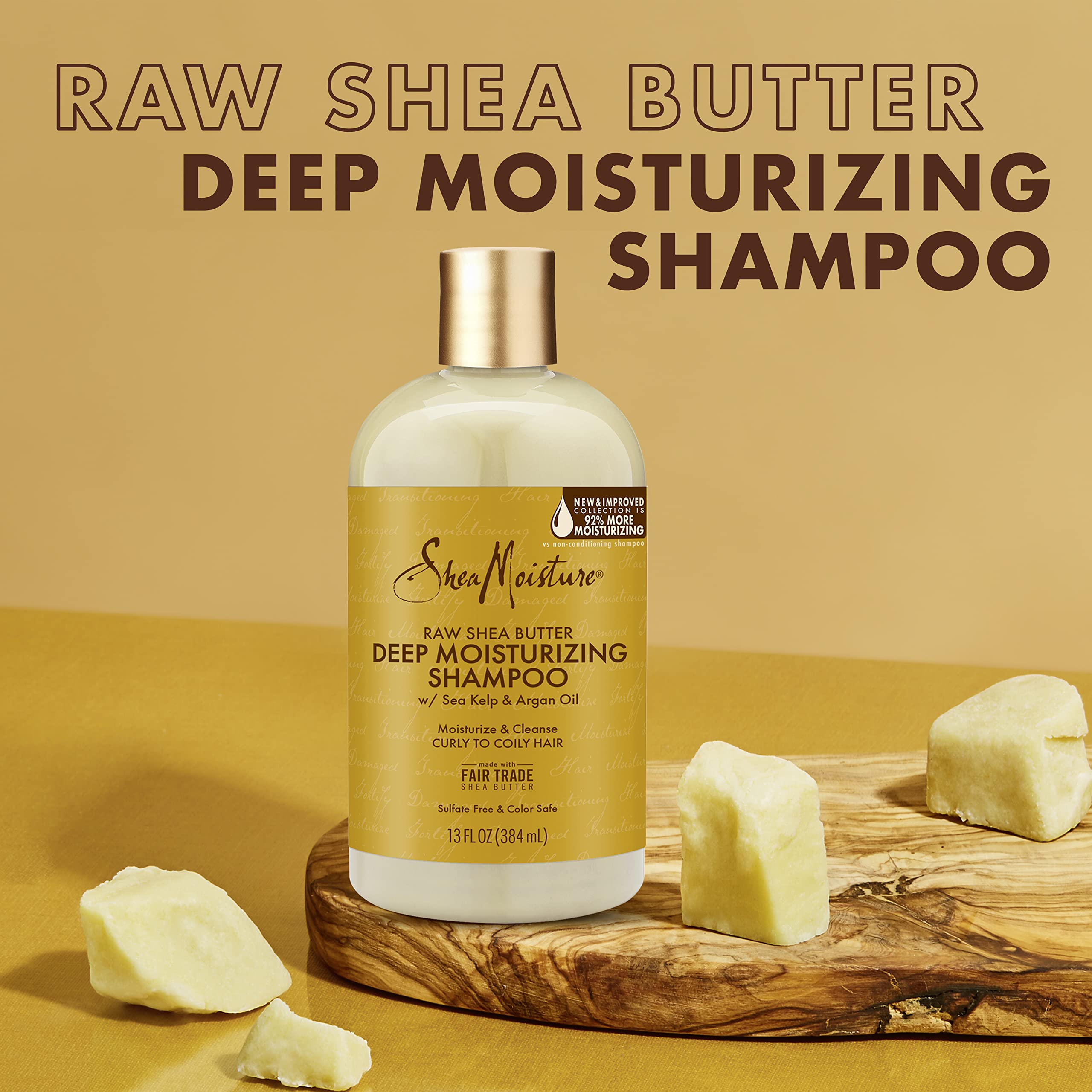 SheaMoisture Deep Moisturizing Hair Care For Curly, Dry and Damaged Hair Raw Shea Butter 3 Count Sulfate Free Shampoo and Conditioner, Hair Detangler with Sea Kelp and Argan Oil