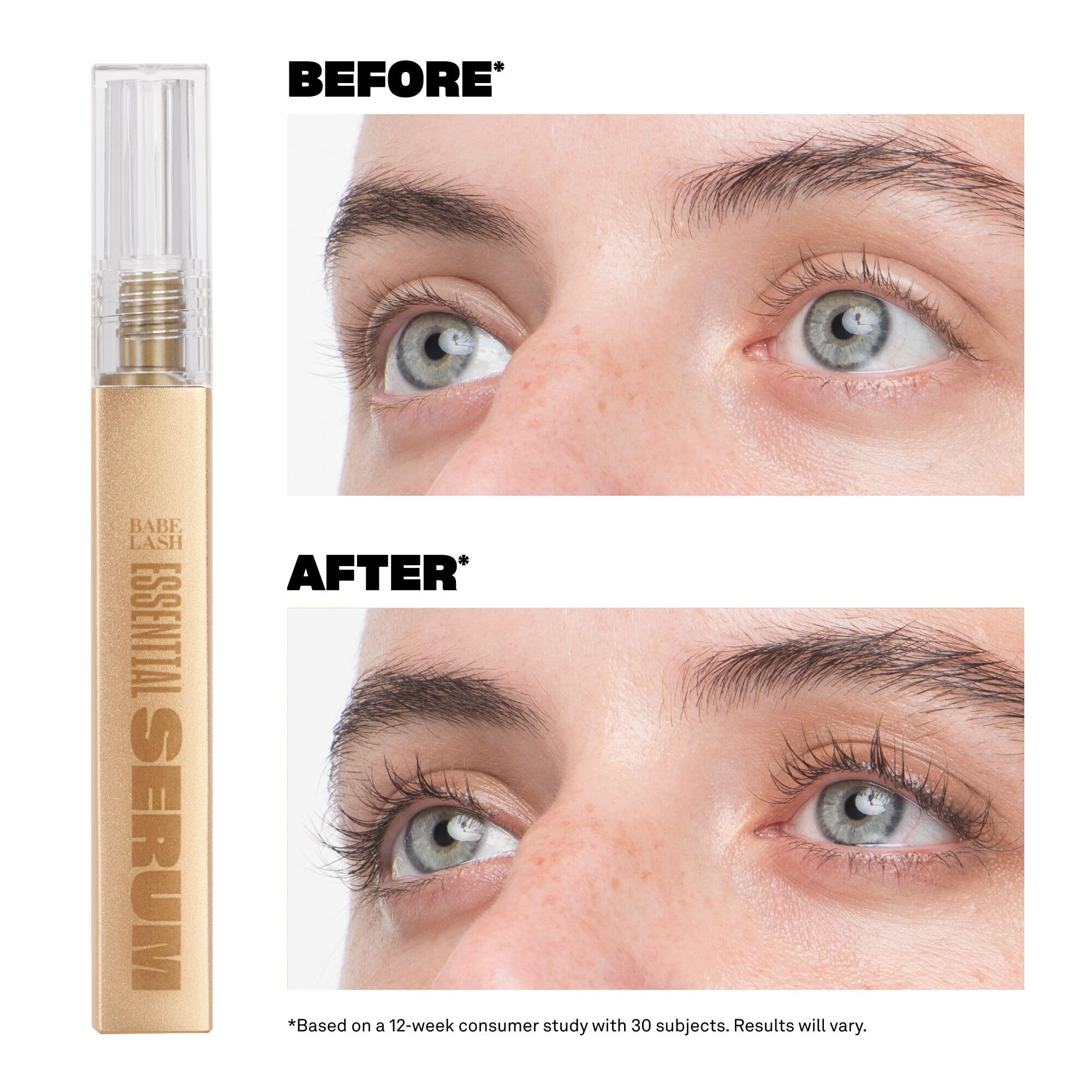 Babe Lash Essential Serum for Eyelash & Brow for Natural, Fuller & Longer Looking Eyelashes - Boosts Hydrates and Conditions Lash and Brow - Use on Lash, Brow & Lash Extensions - 1 ML