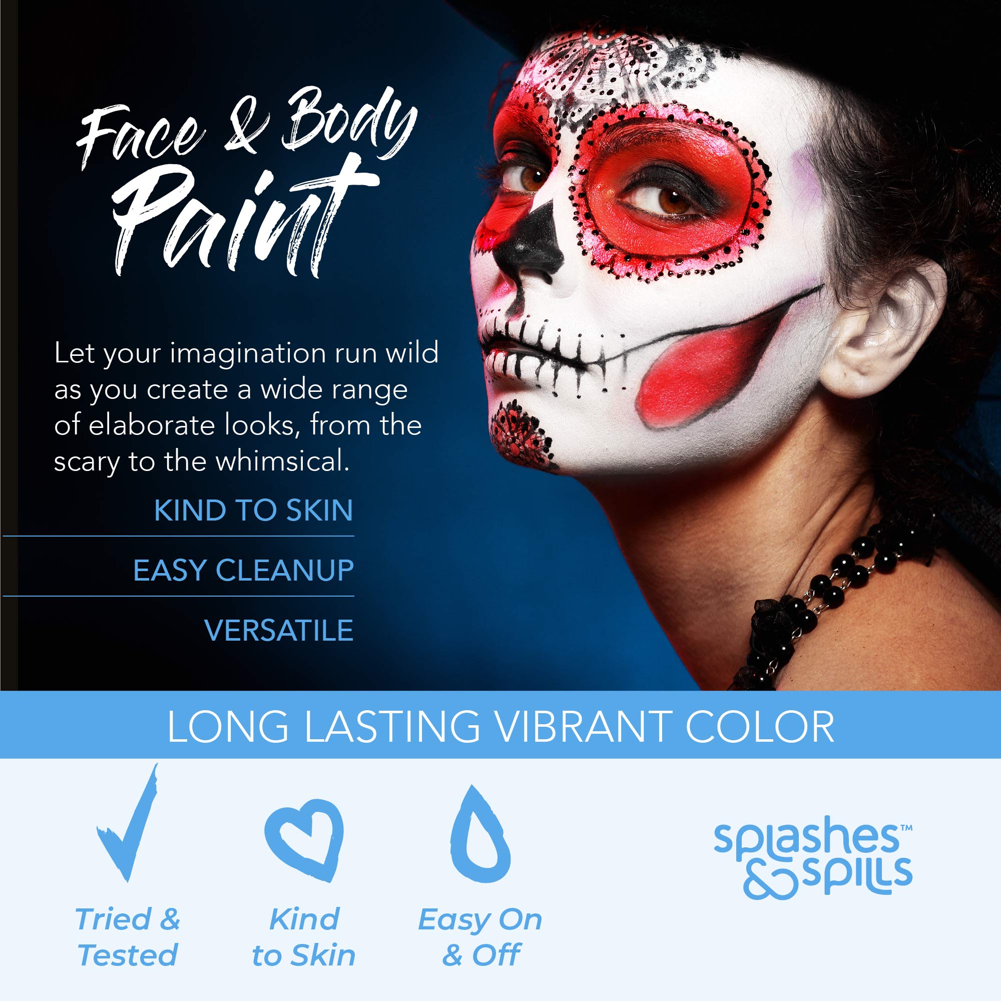 Face and Body Paint Cream - Black, 18g Cake Tub - Pretend Costume and Dress Up Makeup by Splashes & Spills