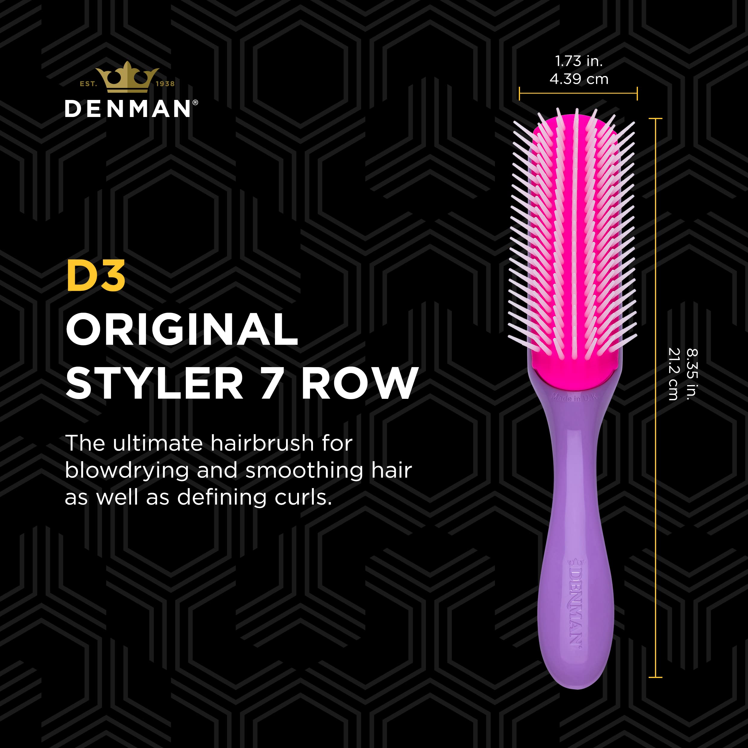 Denman Original Styler, 7 Row for Detangling, Blow-drying, Styling & Smoothing the Hair, African Violet D3