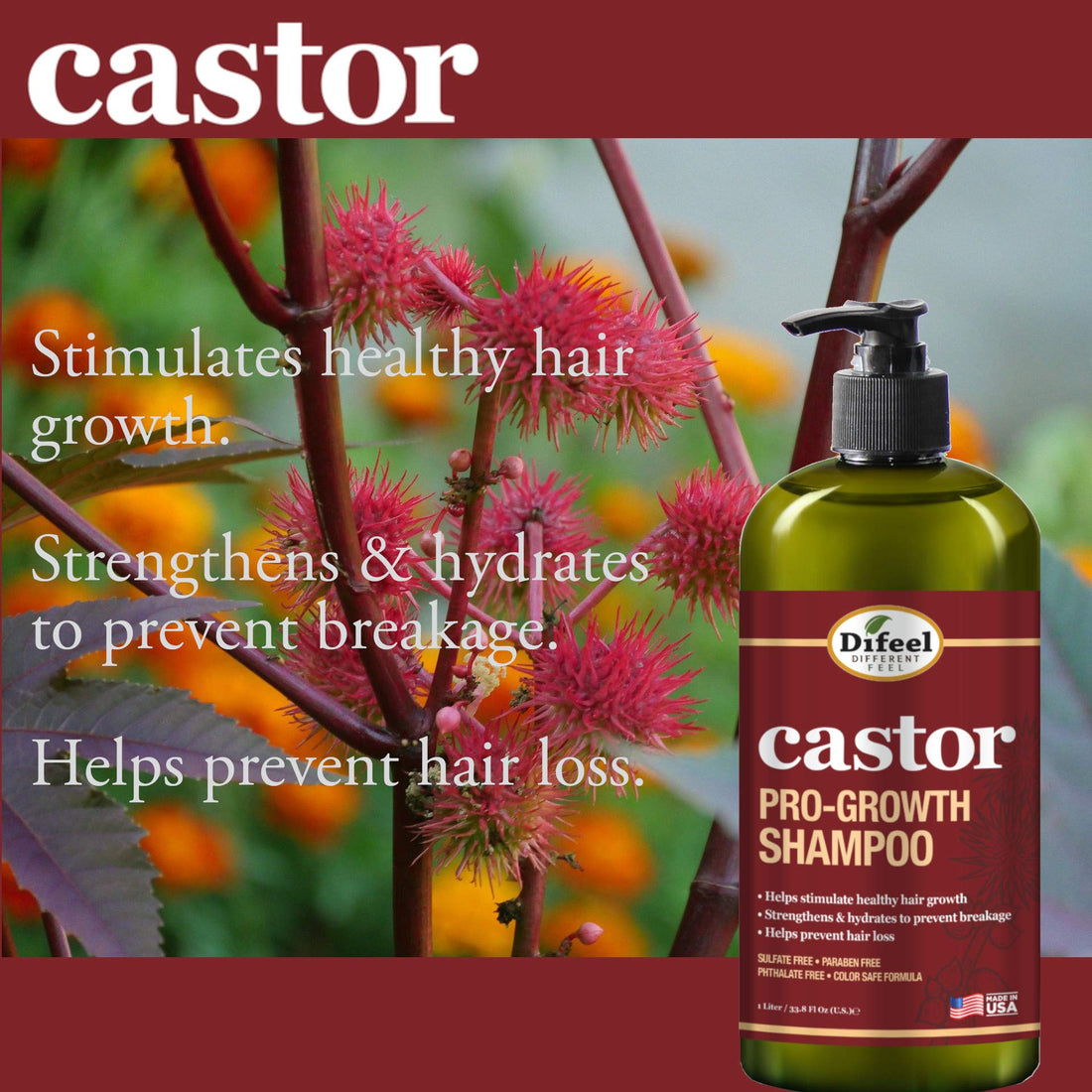 Difeel 2PC Castor Pro-Growth Shampoo & Conditoner Gift Box- Includes 33.8oz. Shampoo and Conditioner