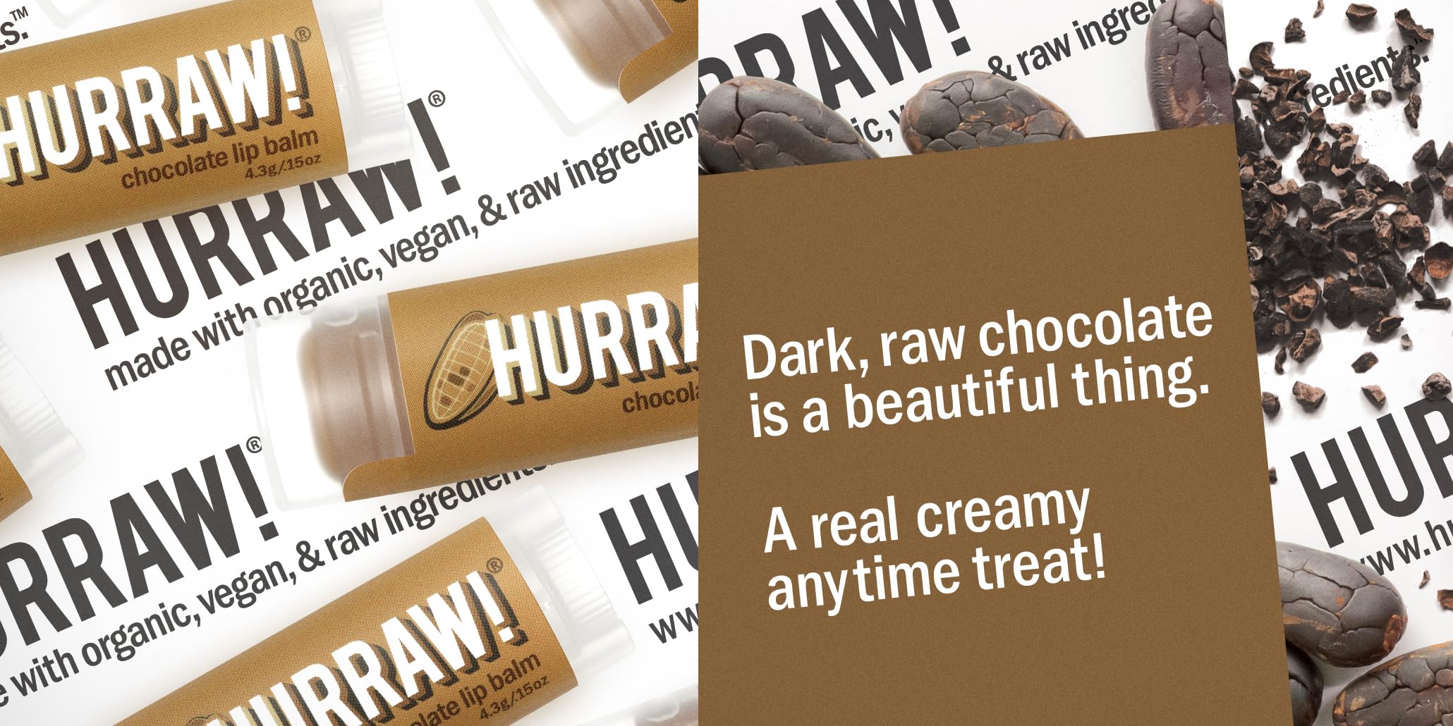 Hurraw! Chocolate Lip Balm, 3 Pack: Organic, Certified Vegan, Cruelty and Gluten Free. Non-GMO, 100% Natural Ingredients. Bee, Shea, Soy and Palm Free. Made in USA