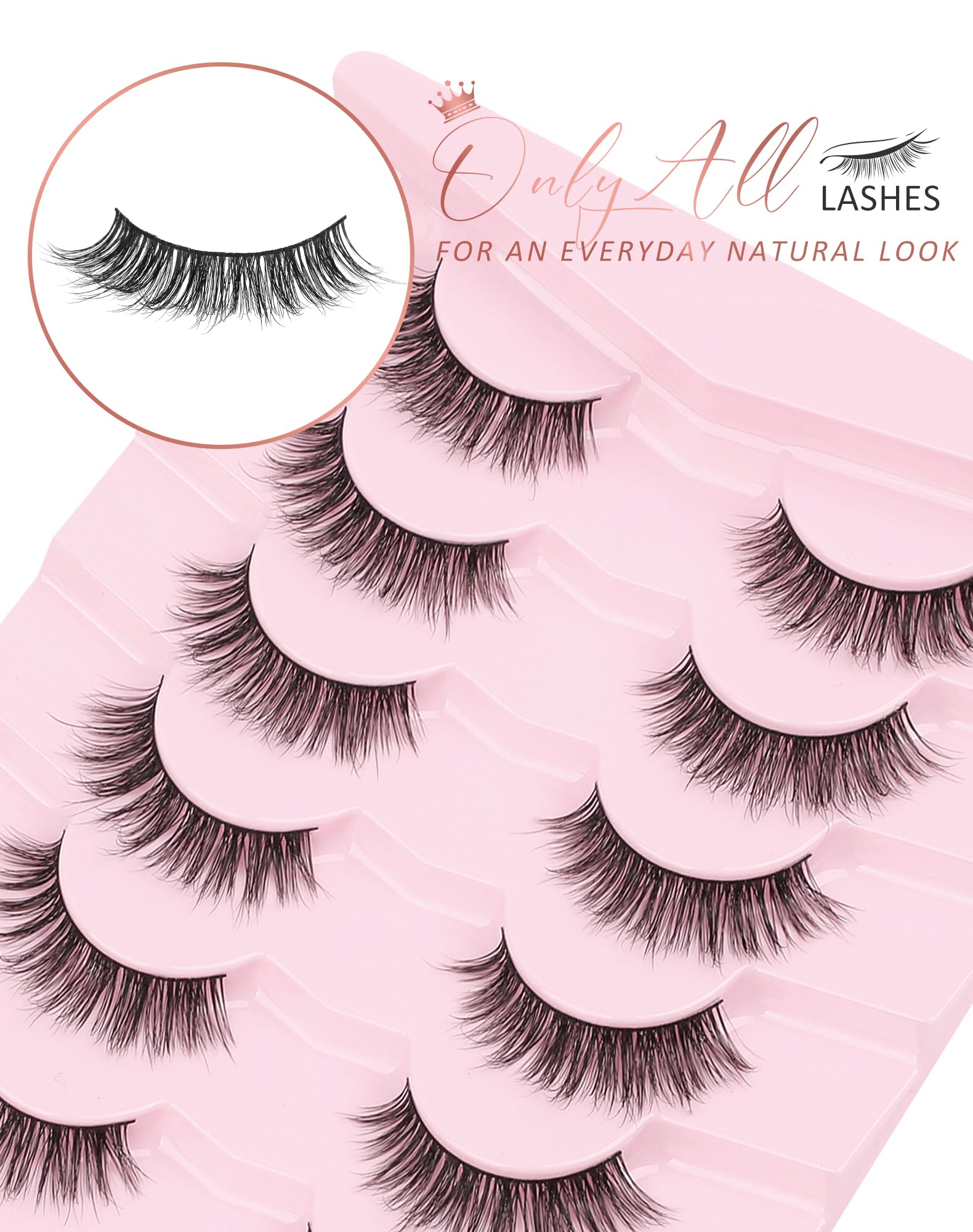 Onlyall Natural Lashes Wispy Lashes Natural Look False Eyelashes Natural Flared Eyelashes False Eye Lashes Soft Fluffy Lashes 7 Pairs D75