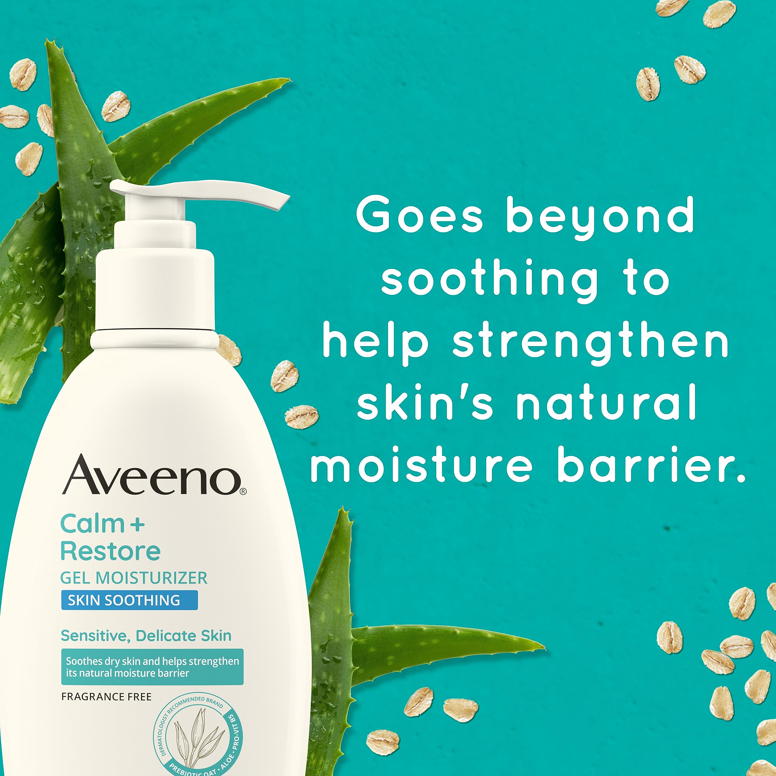 Aveeno Calm + Restore Body Moisturizer Gel for Sensitive Skin, Lightweight Moisturizer to Help Heal Dry Skin with Aloe Vera, Prebiotic Oat and Pro-Vitamin B5, Fragrance Free, 12 OZ
