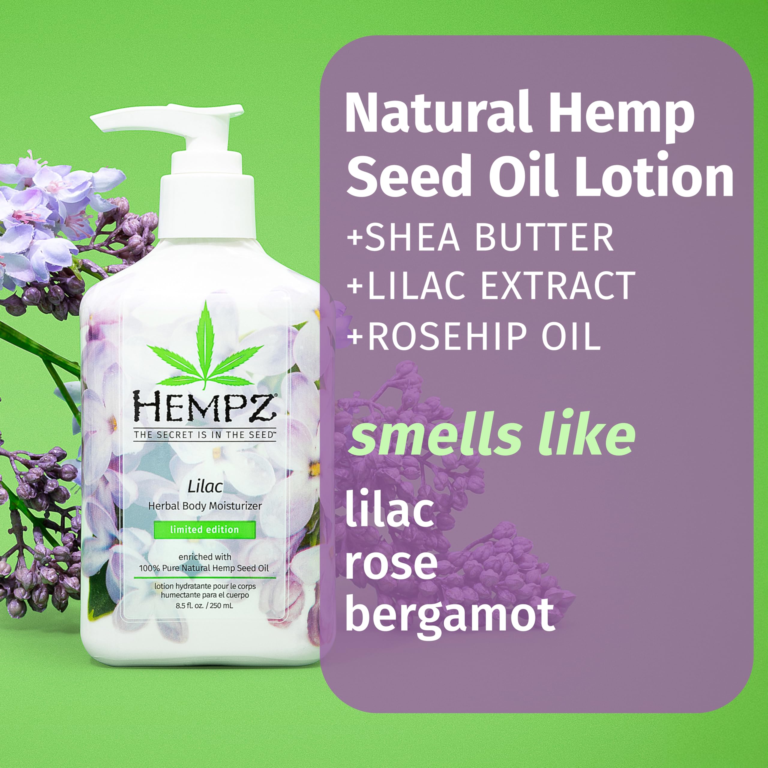 Hempz NEW Limited Edition Lilac Lotion, Hydrating Body Moisturizer for Body, Hands and Feet 8.5 oz.