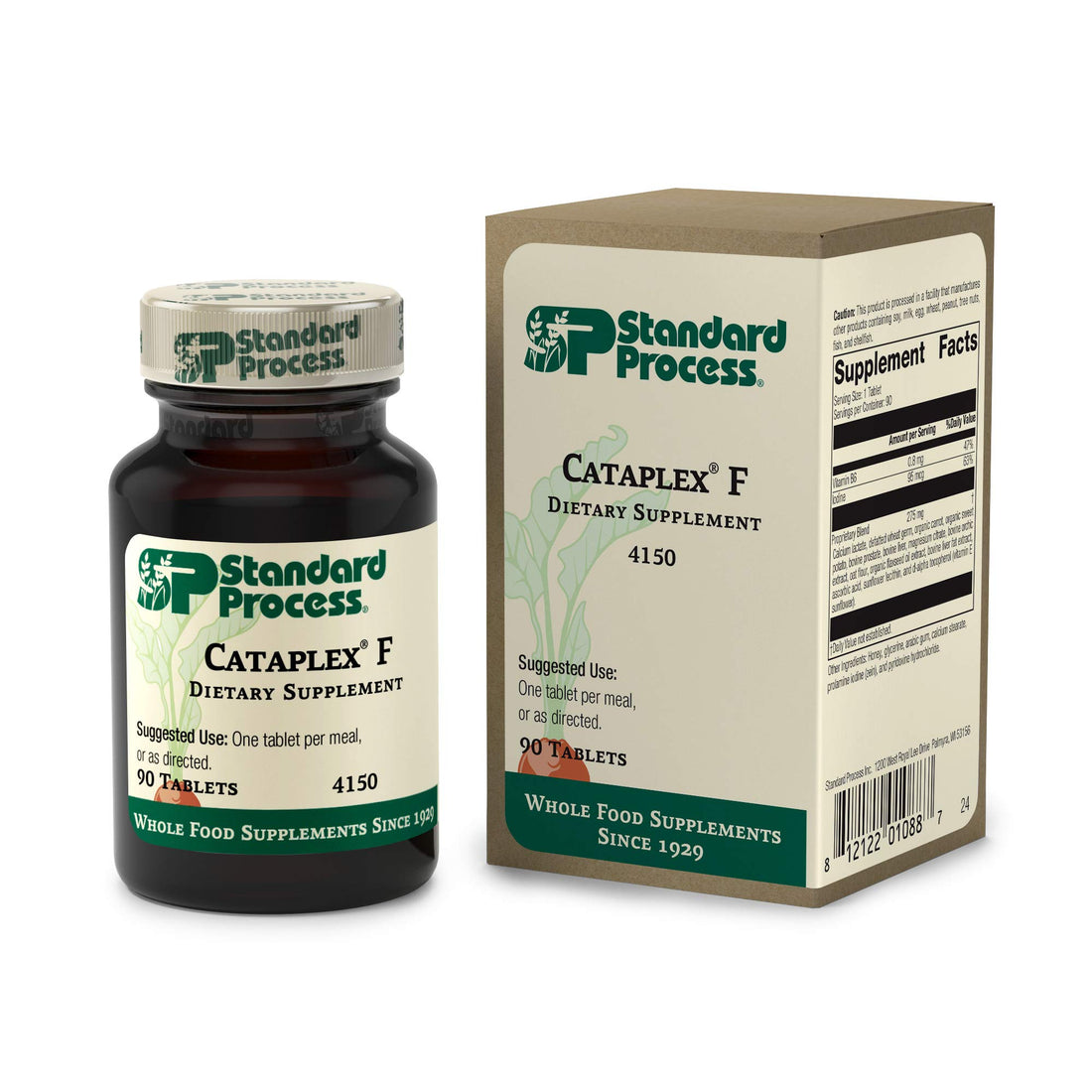 Standard Process Inc. Cataplex F - Whole Food Supplement, Thyroid Support, Metabolism, Skin Health, and Hair Health with Vitamin B6, Iodine, Flaxseed Oil - 90 Tablets