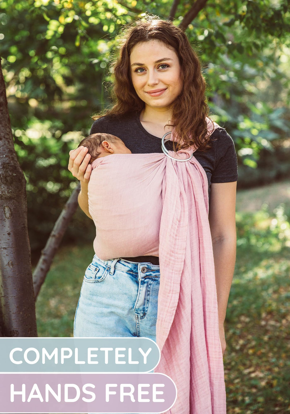 Ring Sling Baby Carrier 100% Cotton Muslin Front and Chest Newborn to Toddler Carrier and Baby Sling (Rose)