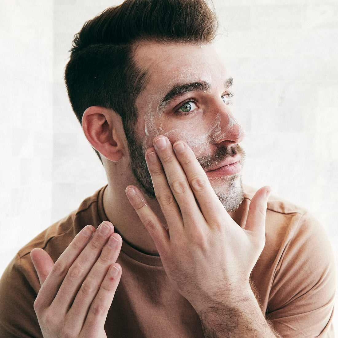Brickell Men& Daily Advanced Face Care Routine I - Gel Facial Cleanser Wash + Face Scrub + Face Moisturizer Lotion - Natural Organic