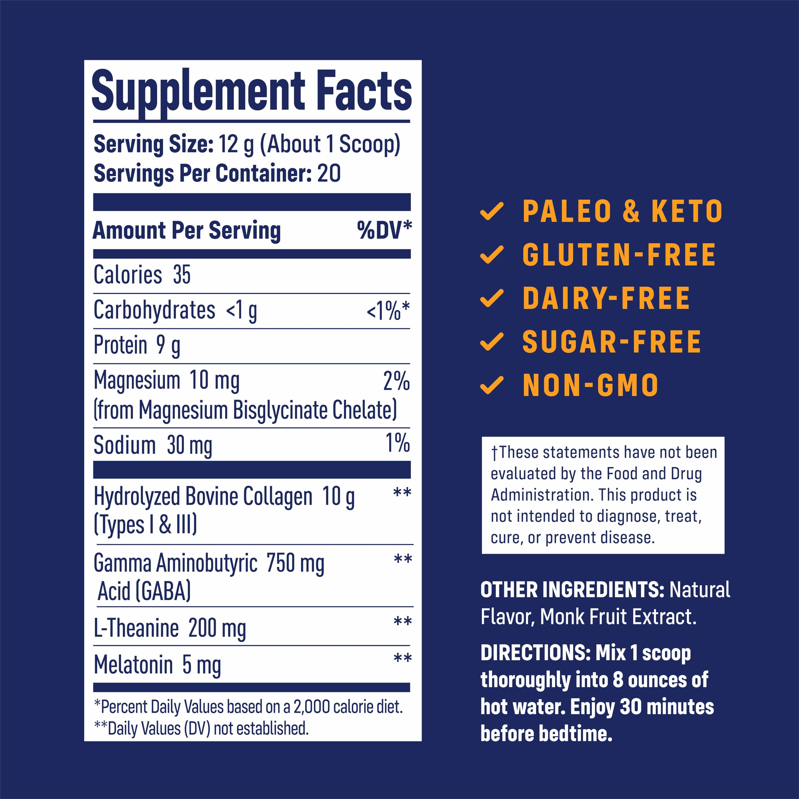 NativePath Collagen PM - Honey Chamomile Nighttime Collagen Peptides Powder with Magnesium, GABA, L-Theanine and Melatonin - 20 Servings