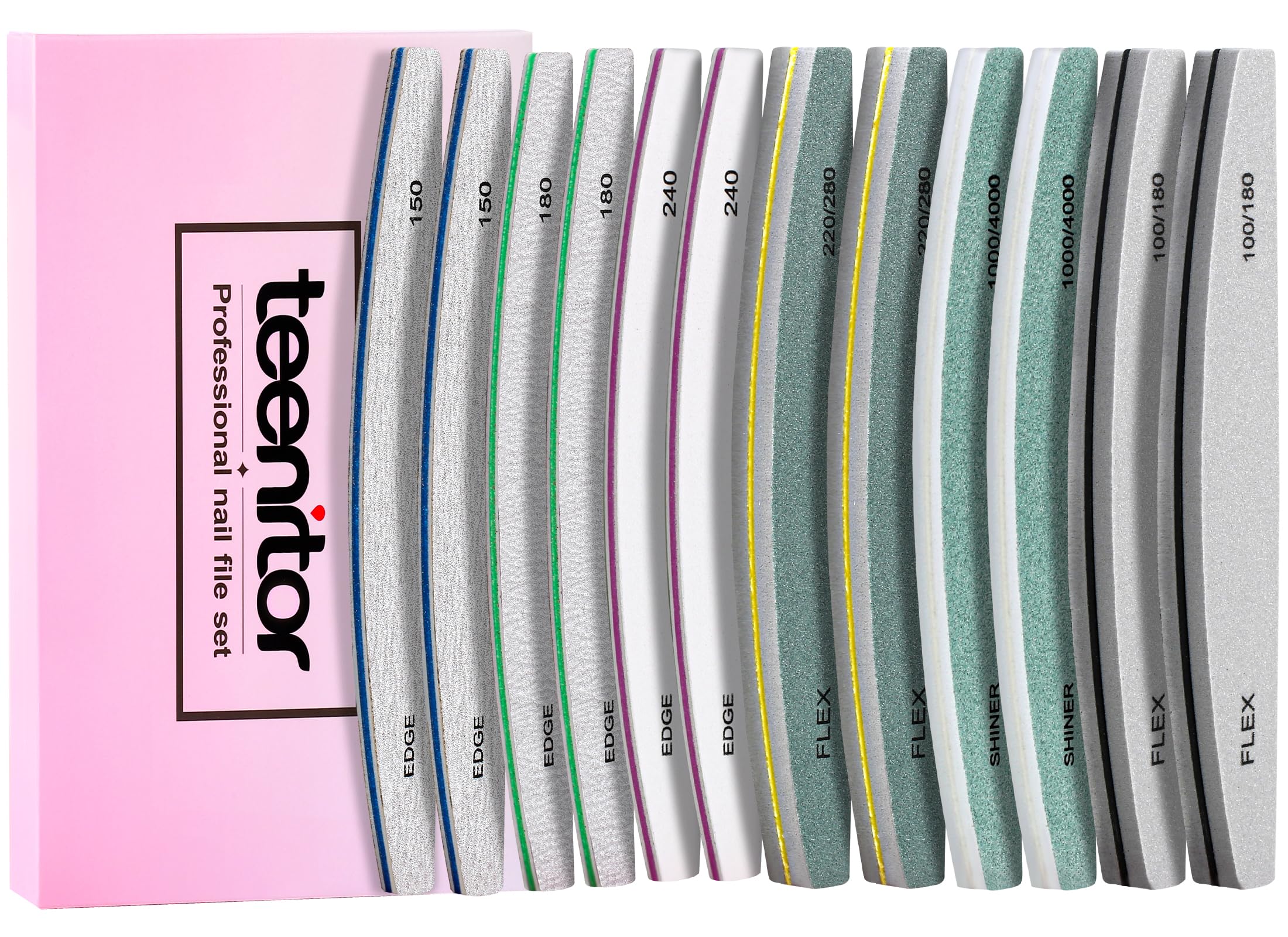 Teenitor Nail File and Buffer Set, 2 Sets Nail Buffer Block Nail Files for Natural Nails, Emery Boards for Nails Nail Buffer and Shine Kit, Acrylic Nail Files 100/180 Fingernail Files for Women