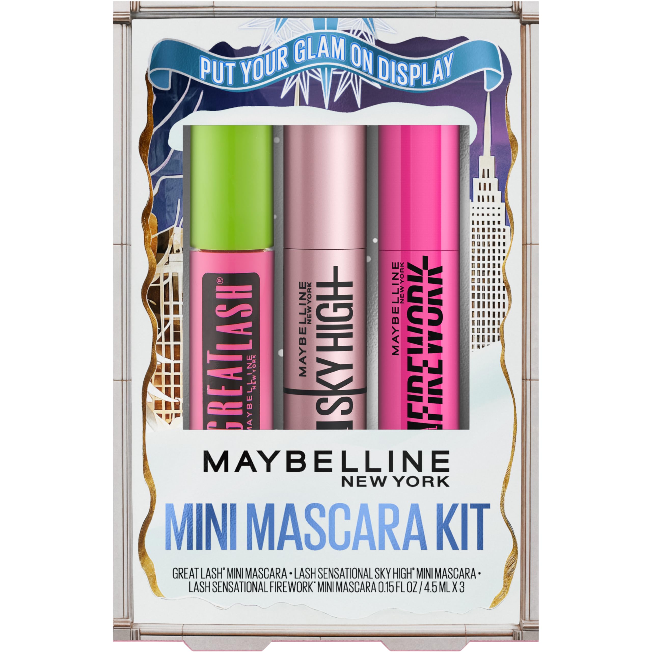 Maybelline Lash Sensational Holiday Mascara Makeup Kit, Includes Mini Sky High, Firework and Great Lash Mascara, 1 Makeup Gift Set