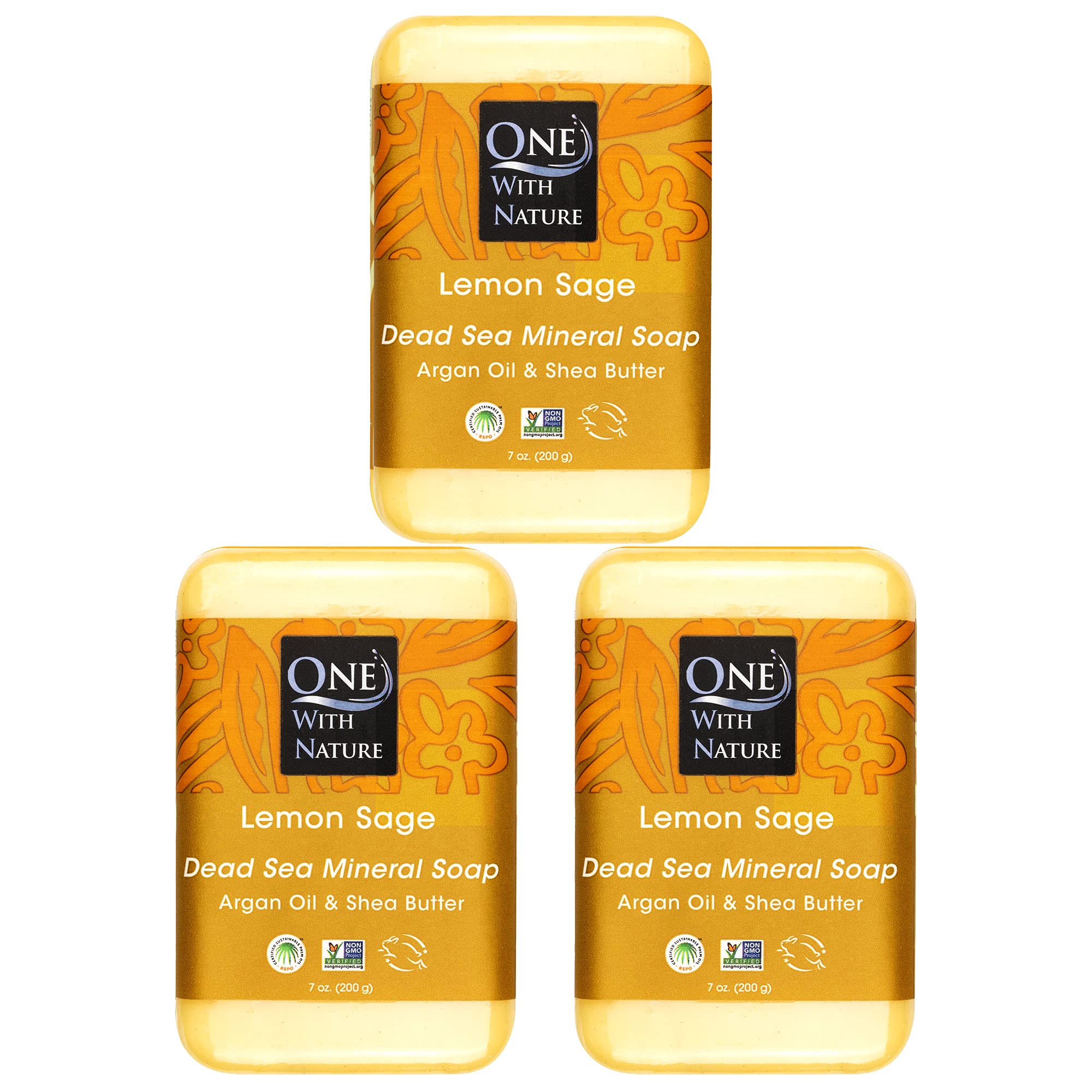 One With Nature Dead Sea Minerals Lemon Sage Soap with Argan Oil and Shea Butter
