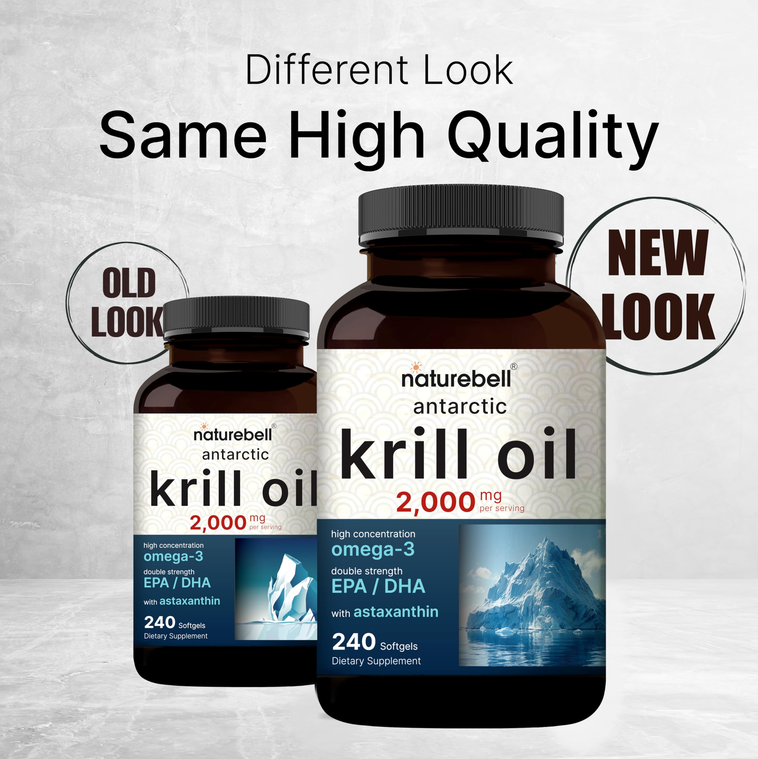 Antarctic Krill Oil 2000mg Supplement, 240 Softgels, 3X Strength Natural Source of Omega-3s, EPA 240mg + DHA 160mg + Astaxanthin 800mcg – No Fishy Aftertaste – Mercury Free & Non-GMO