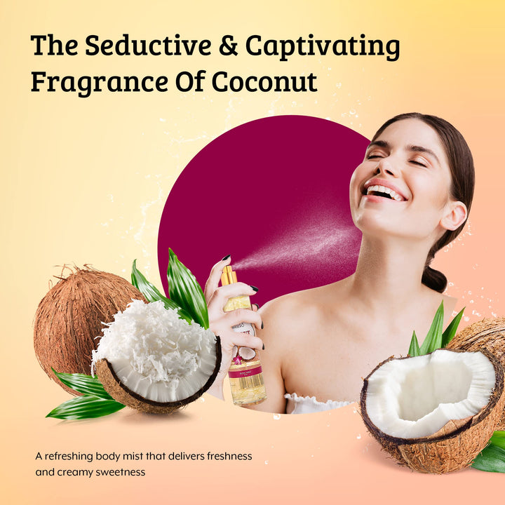 Luxurious Coconut Body Mist Fine Fragrance, Women's Warm & Cozy Luxury Scented Gifts & Presents, 8oz Fine Mist Spray Bottle (Coconut)