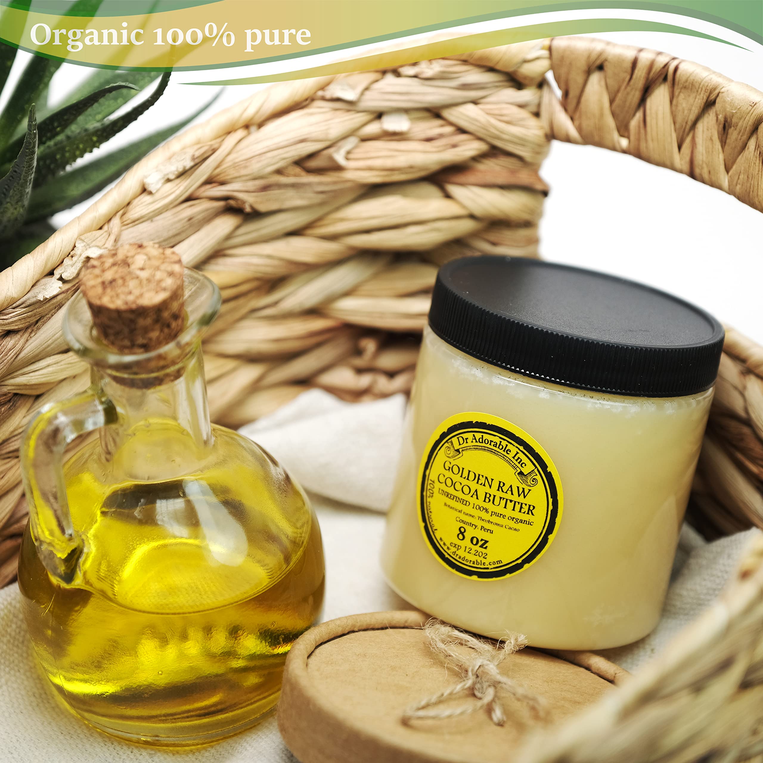 Dr Adorable - 8 oz - Golden Cocoa Butter - Unrefined Pure Natural Organic Raw Prime Pressed