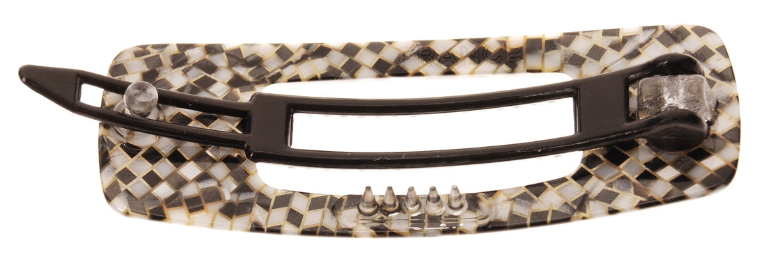 Opera Silver : France Luxe Mini Cutout Rectangle on Plastic Tige Boule Barrette - Opera Silver