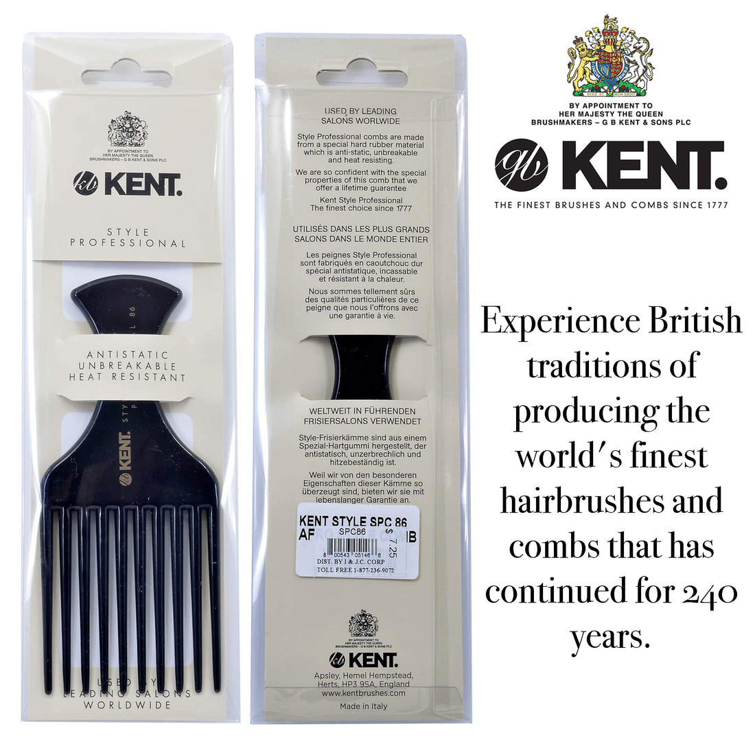 Kent Prong Afro Detangling Comb, Black